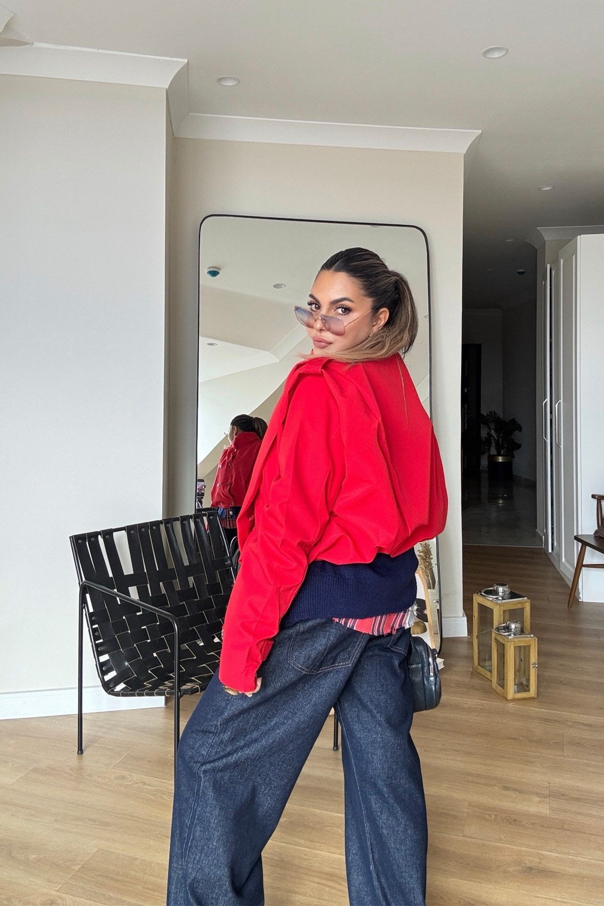 Dik Yaka Omuz Detaylı Trenchcoat Kırmızı