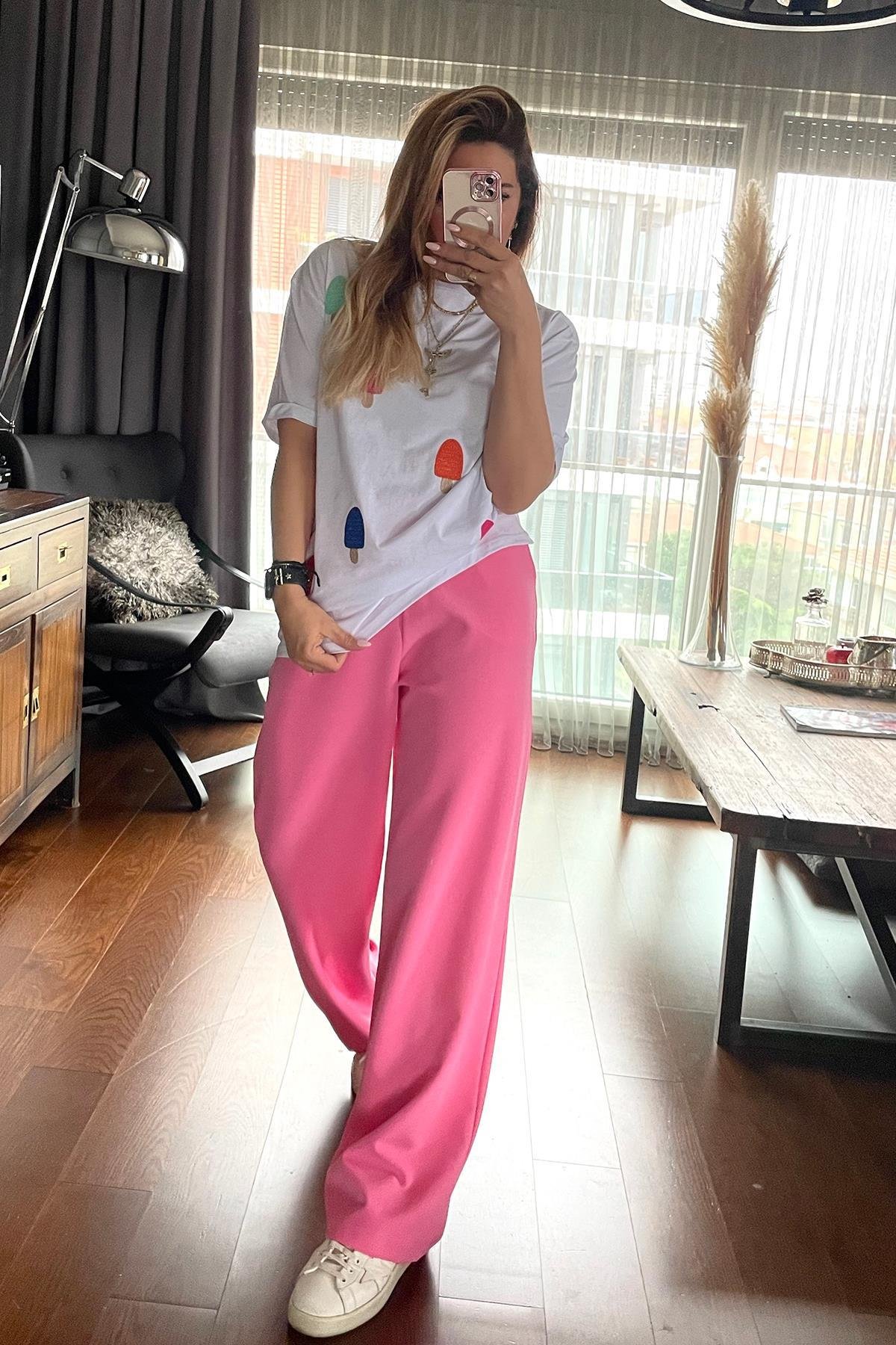 Dondurma Nakışlı Tshirt Beyaz