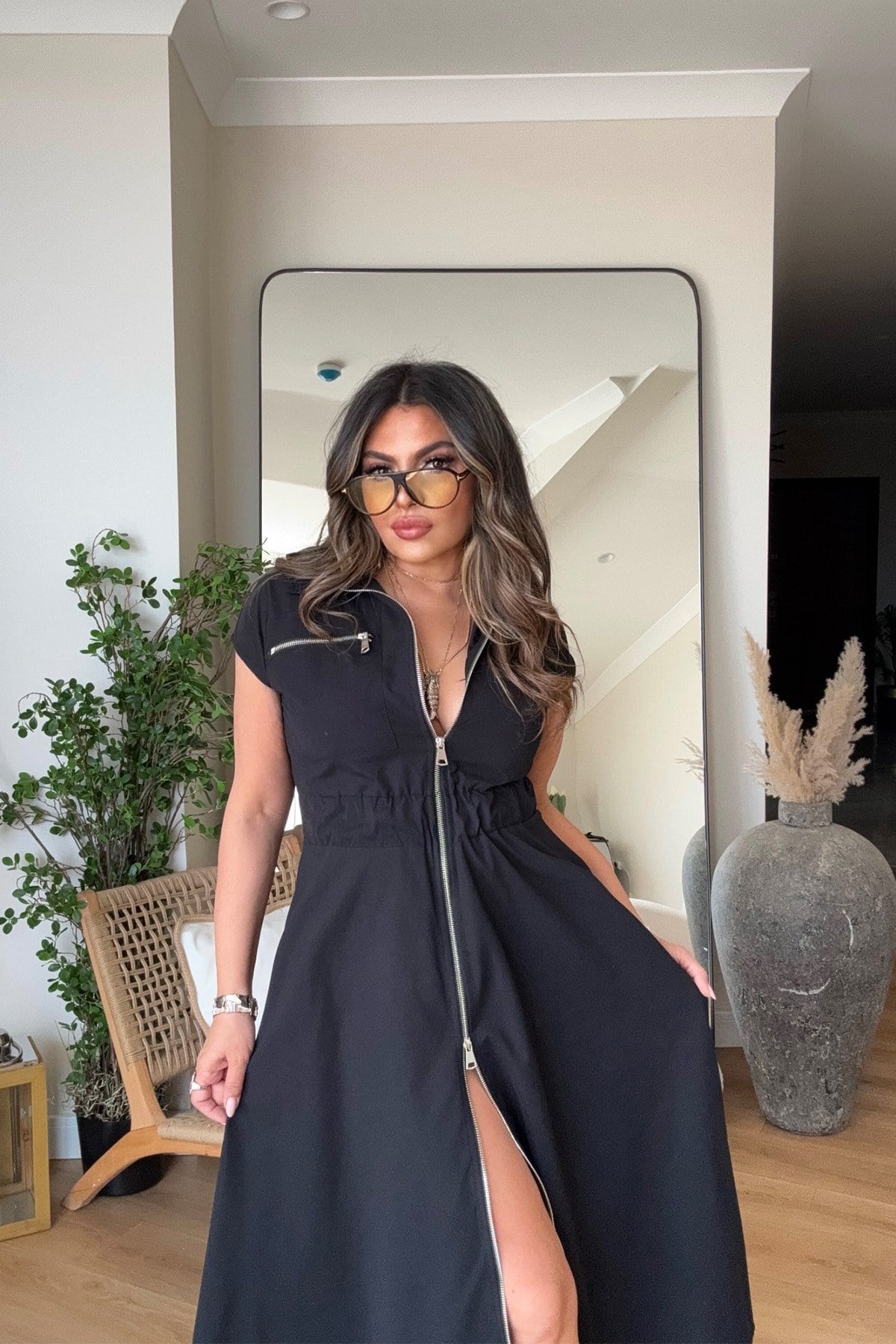 Fermuarlı Beli Lastikli Soft Touch Elbise Siyah