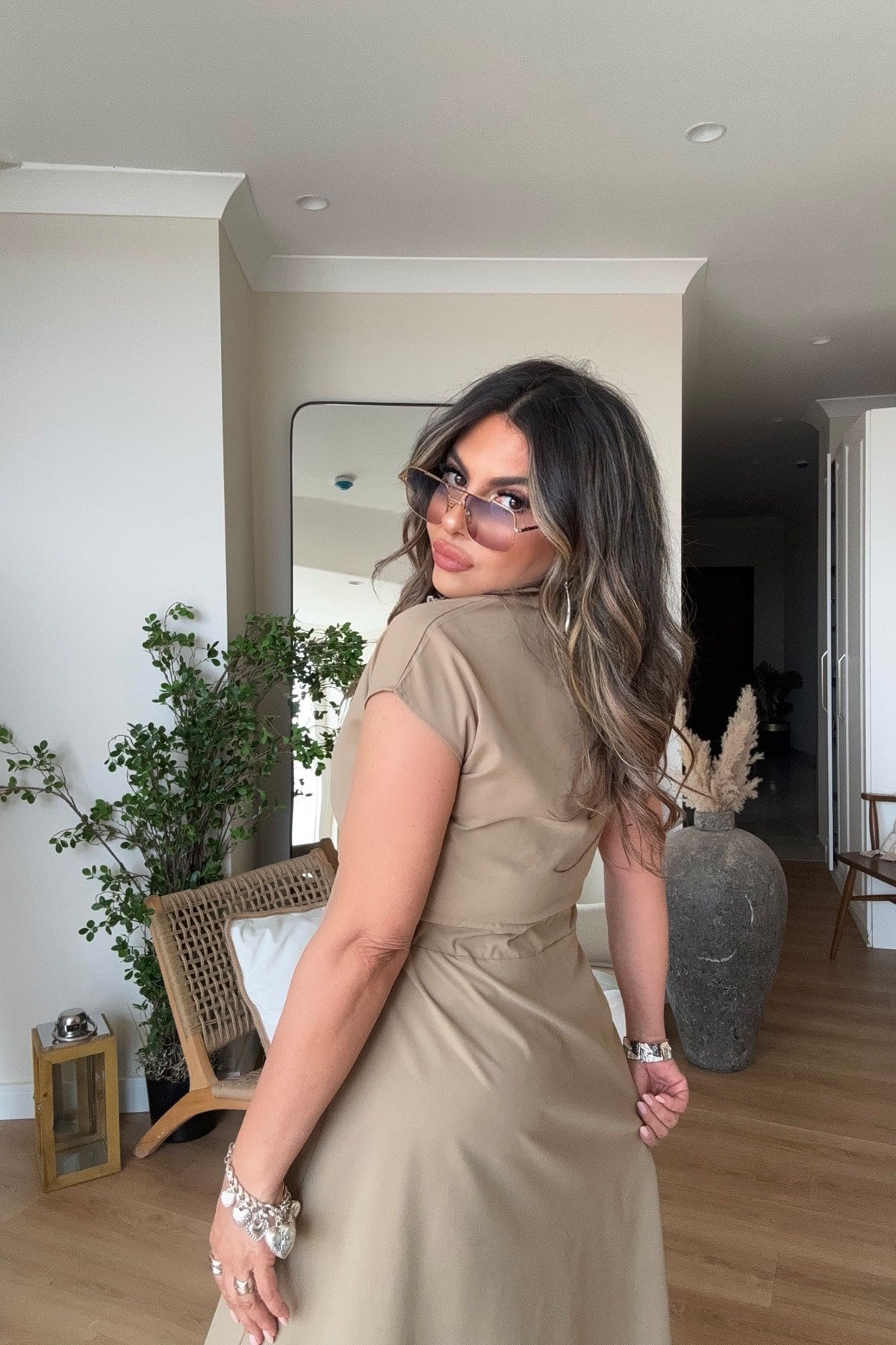 Fermuarlı Beli Lastikli Soft Touch Elbise Camel