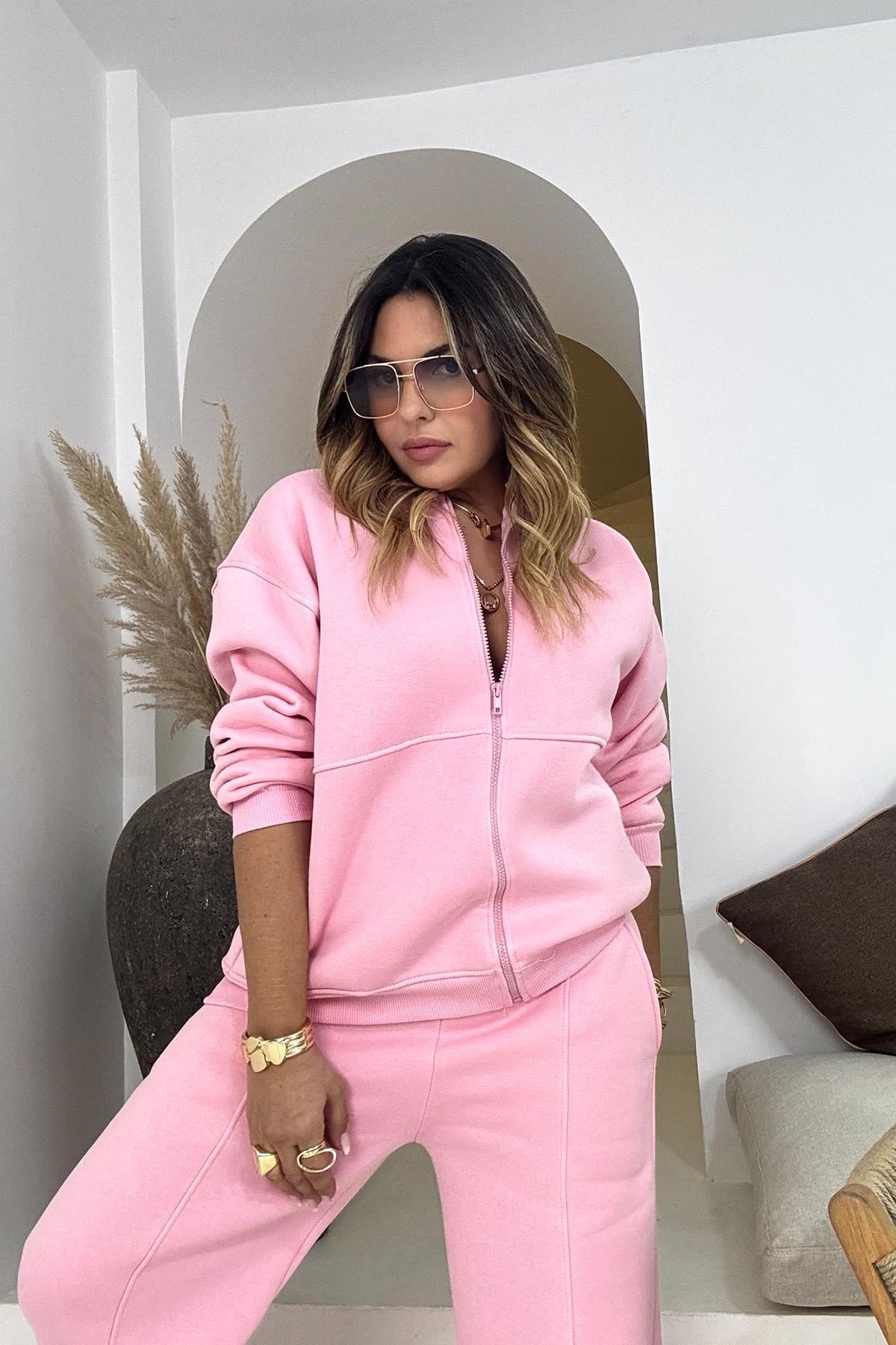 Fermuarlı Eşofman Takım Pembe