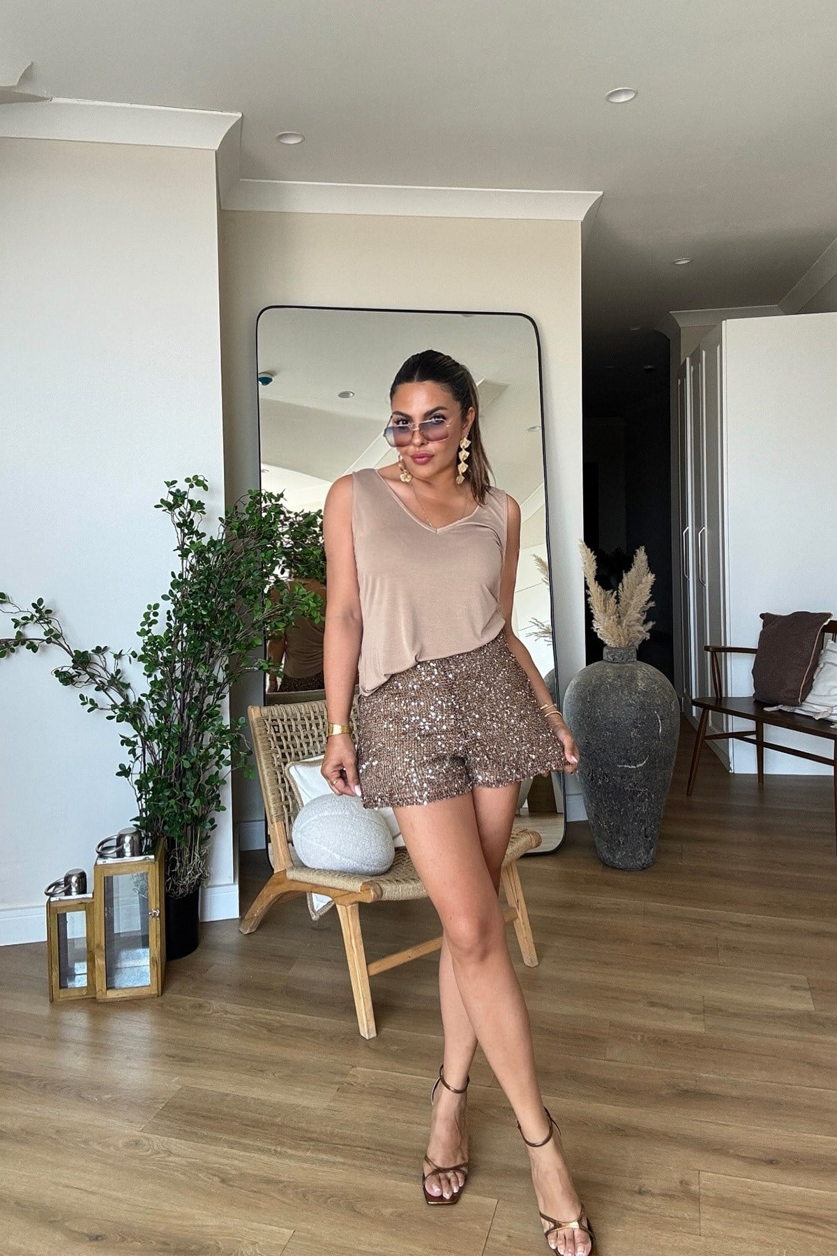 File Payet Şort Camel
