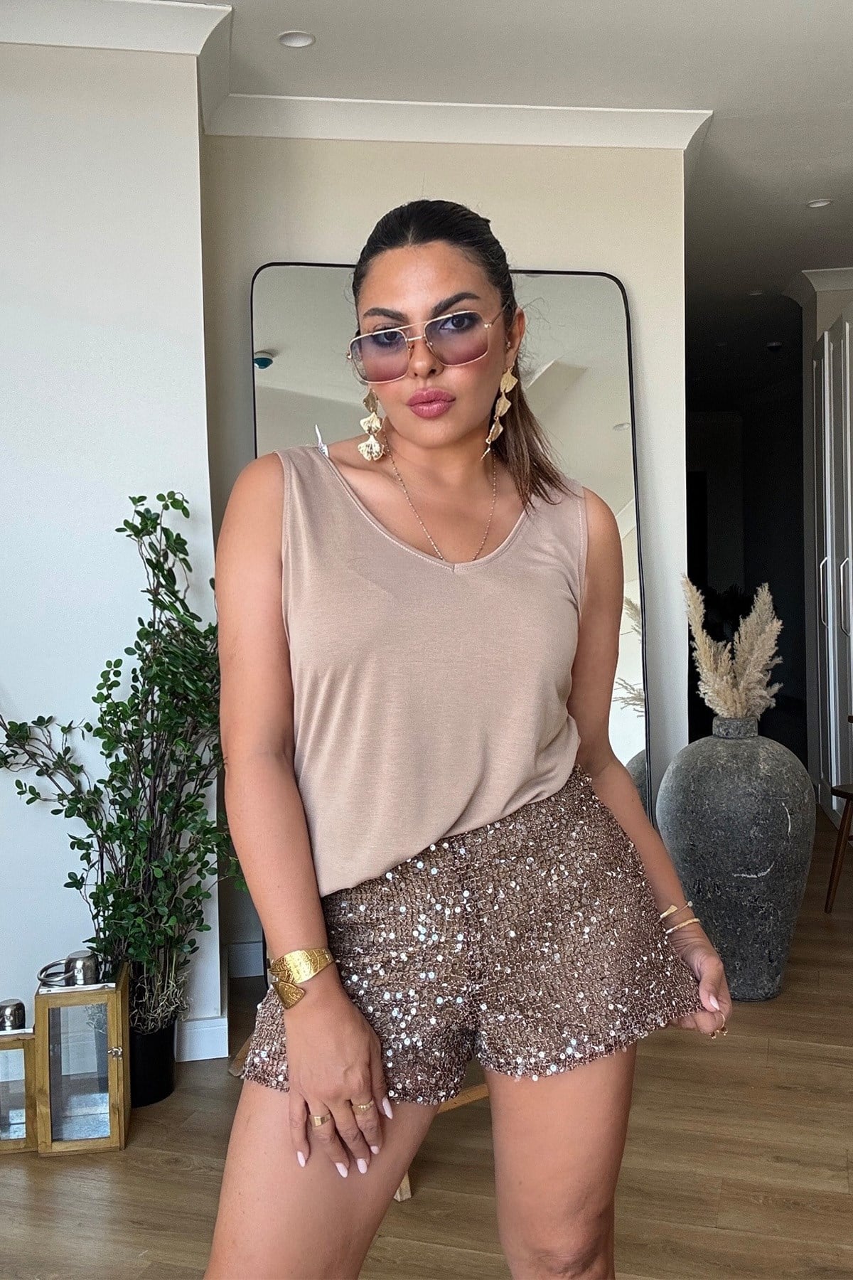 File Payet Şort Camel