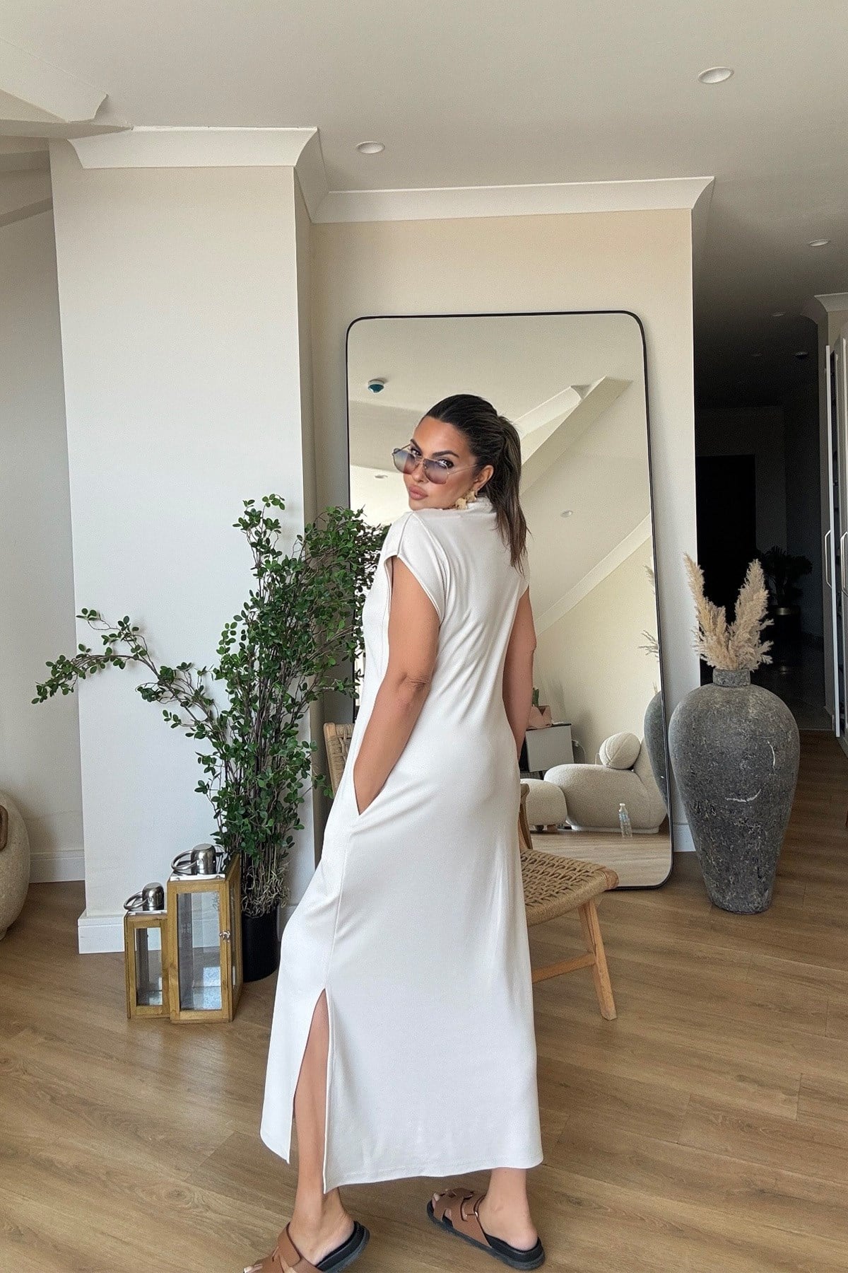 Fularlı Aksesuar Detaylı Modal Elbise Taş