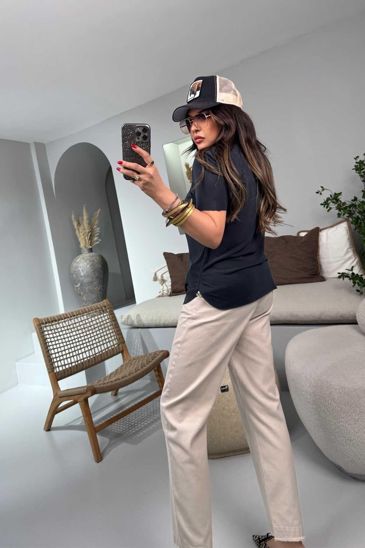 Gabardin Havuç Model Beli Lastikli Pantolon Taş