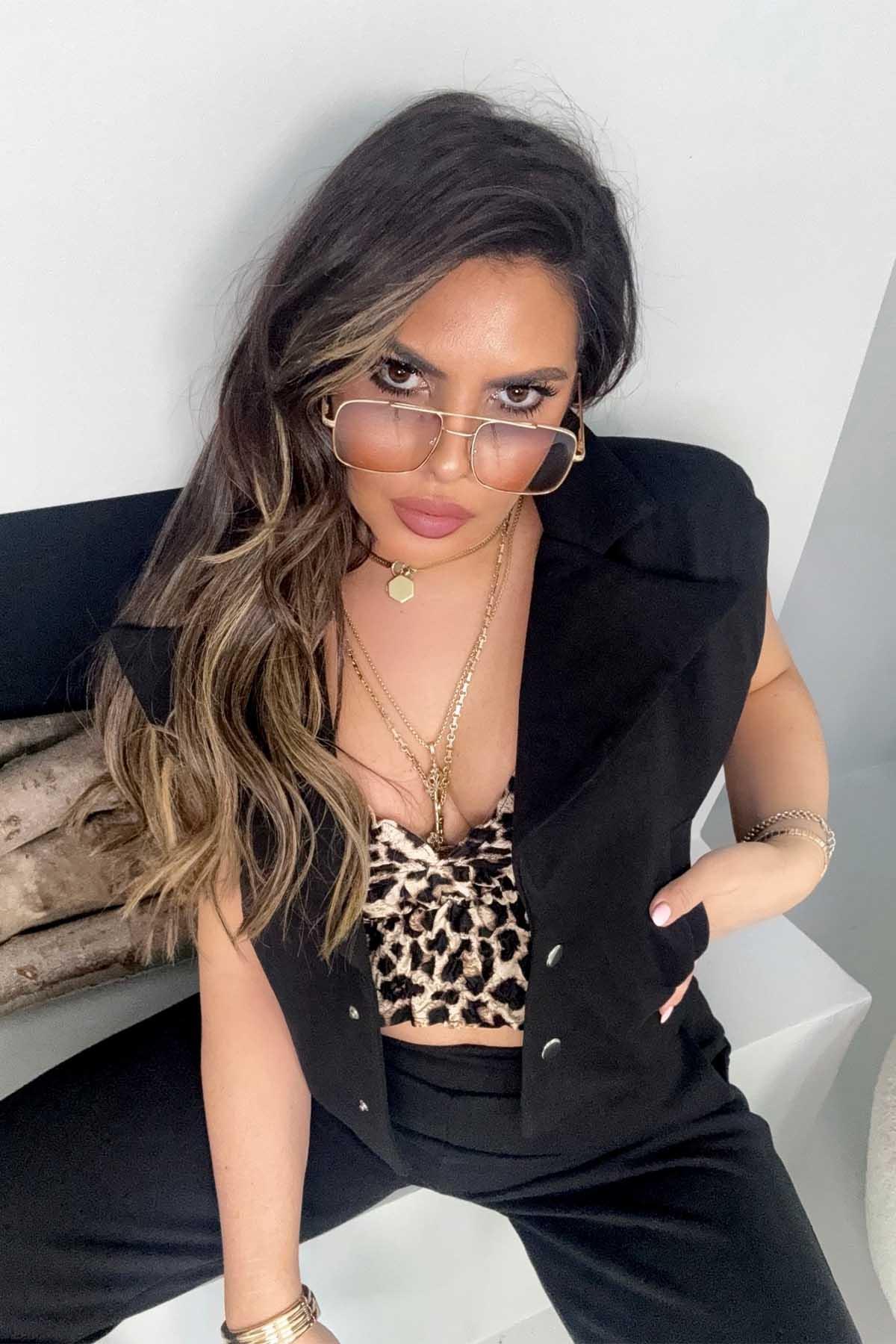 Gipeli Leopar Askılı Crop Renkli