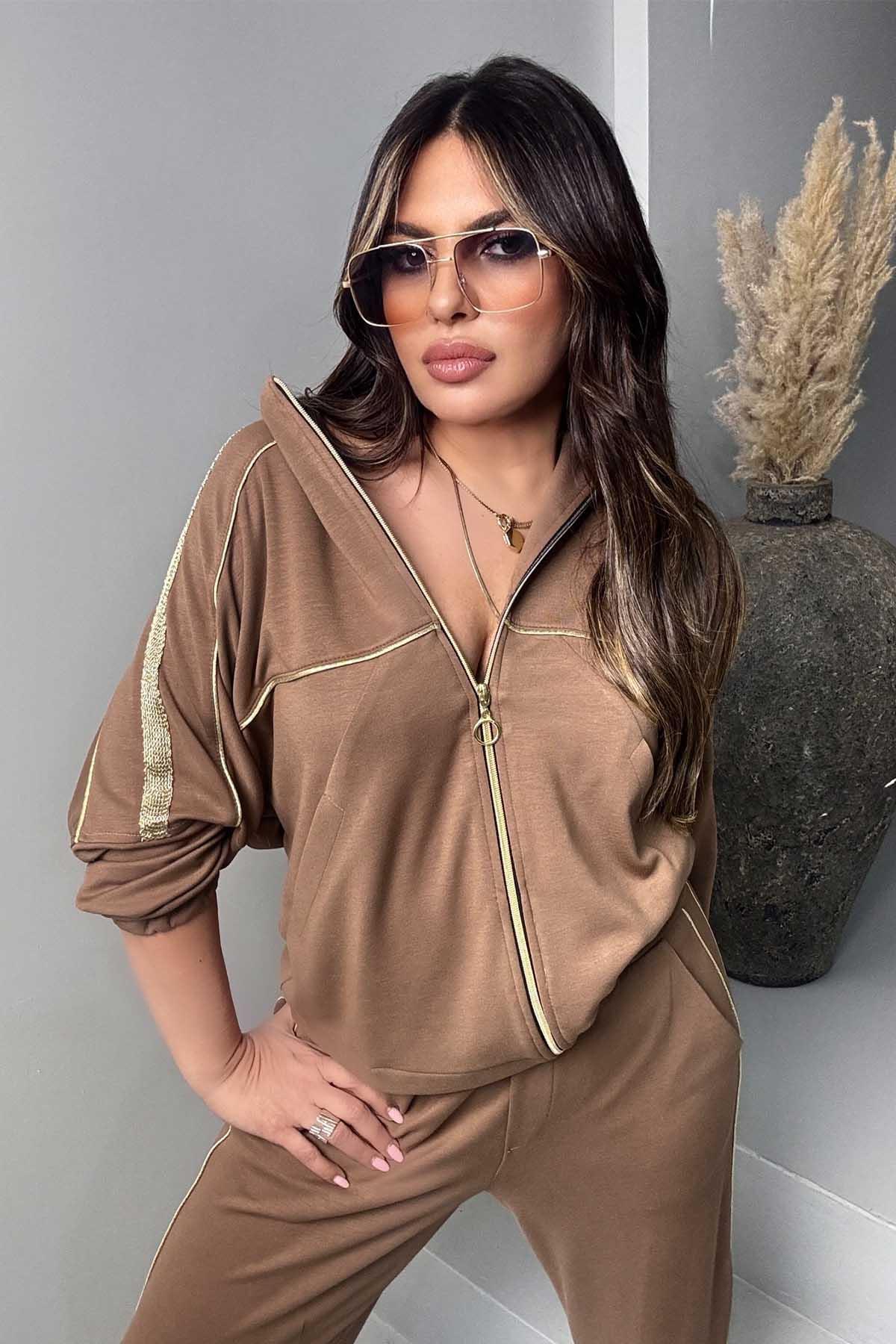 Gold Biyeli Modal Eşofman Takım Taba
