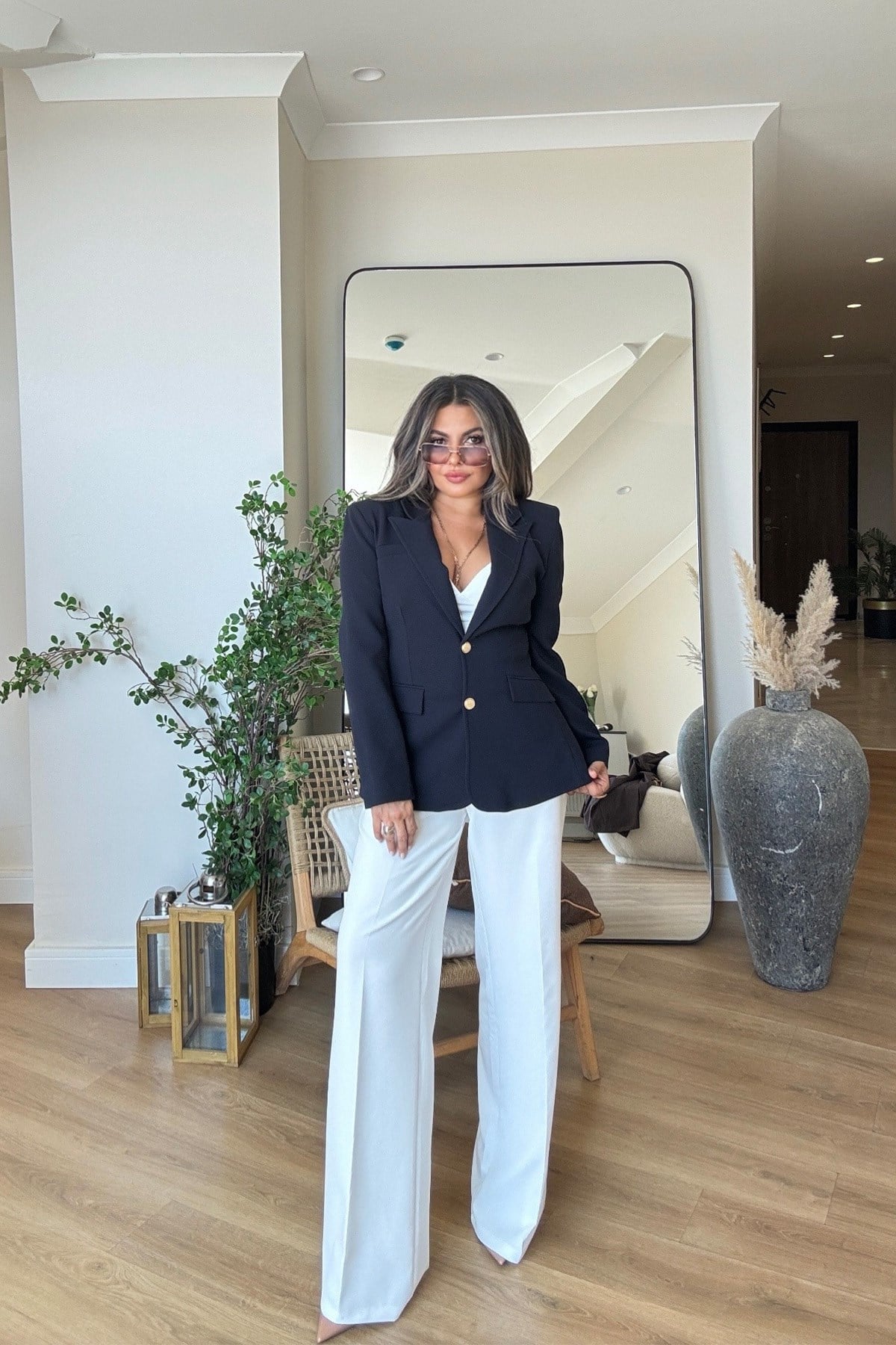 Gold Düğmeli Slim Fit Blazer Ceket Lacivert