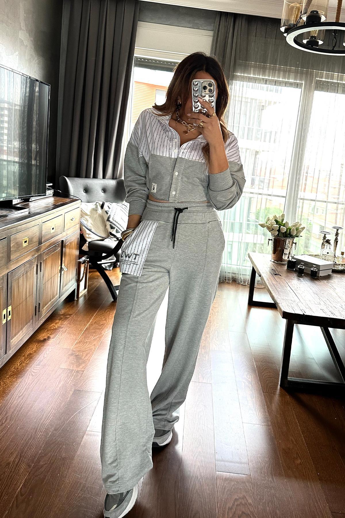 Gömlek Model Crop Sweat Gri