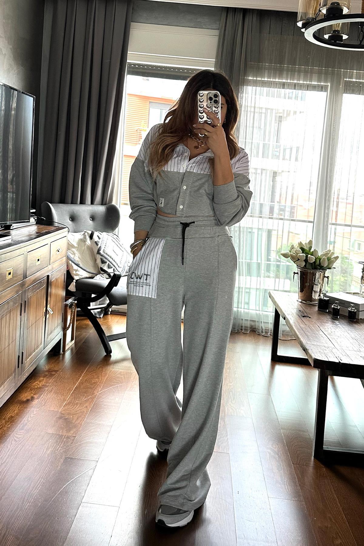 Gömlek Model Crop Sweat Gri