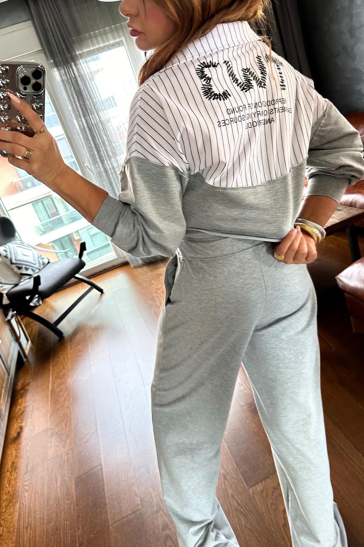 Gömlek Model Crop Sweat Gri