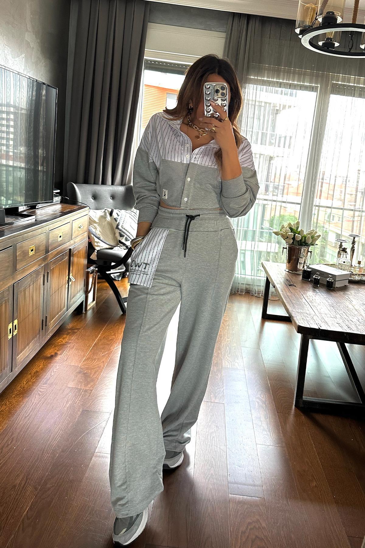 Gömlek Model Crop Sweat Gri