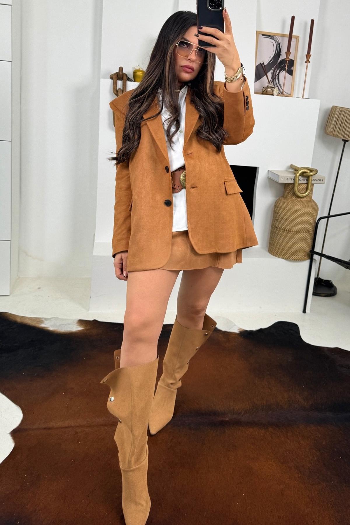 Güderi Blazer Ceket Taba