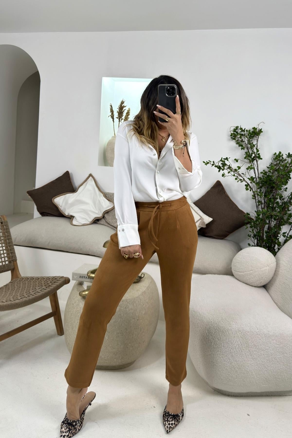 Güderi Ceket Pantolon Takım Taba