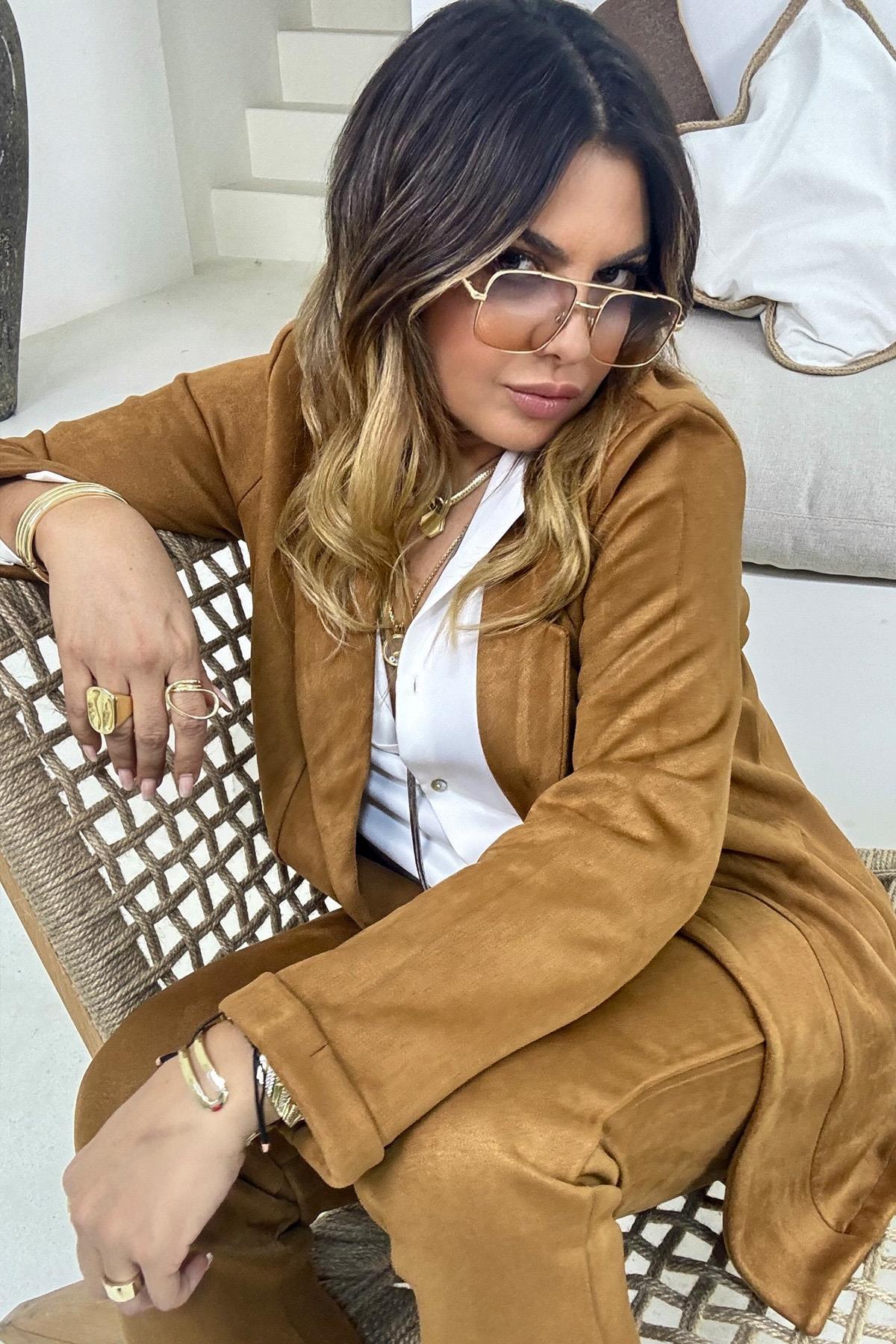 Güderi Ceket Pantolon Takım Taba