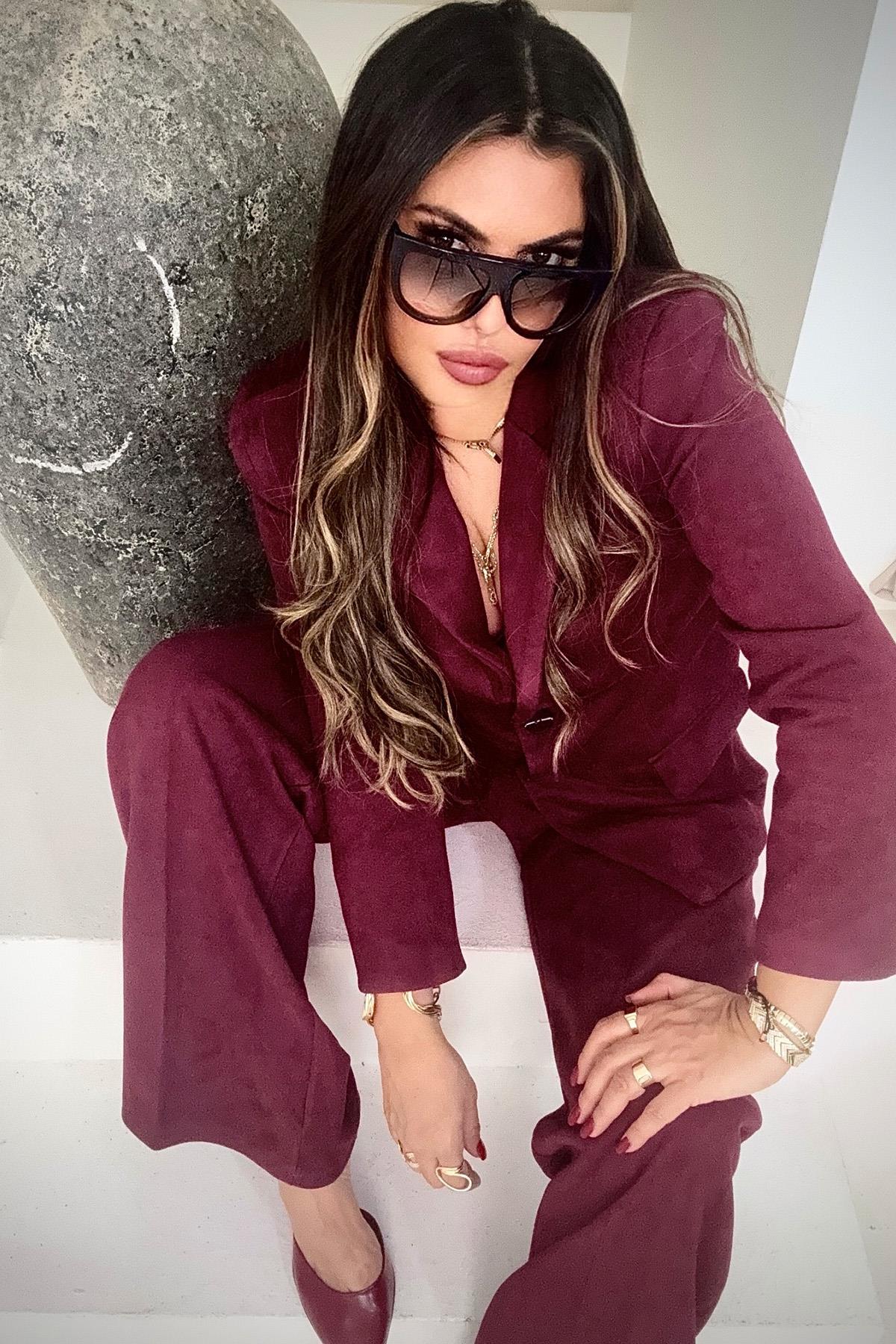 Güderi Kapaklı Cep Detay Blazer Ceket Bordo