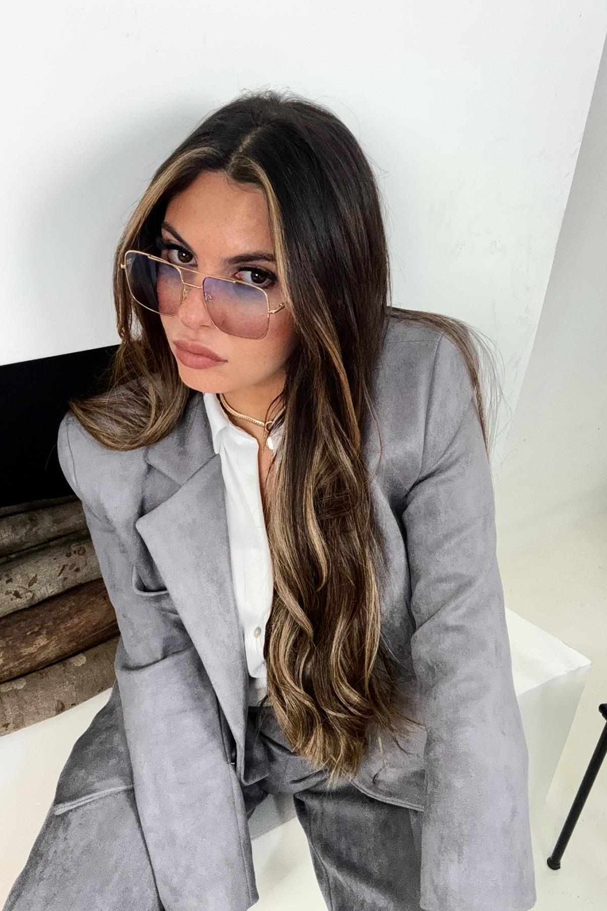 Güderi Kapaklı Cep Detay Blazer Ceket Gri