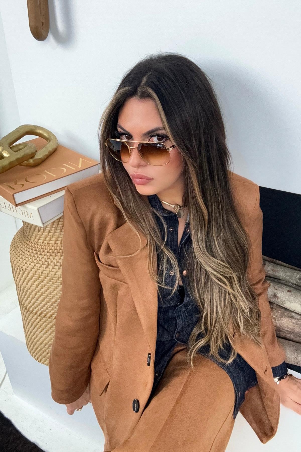 Güderi Kapaklı Cep Detay Blazer Ceket Taba