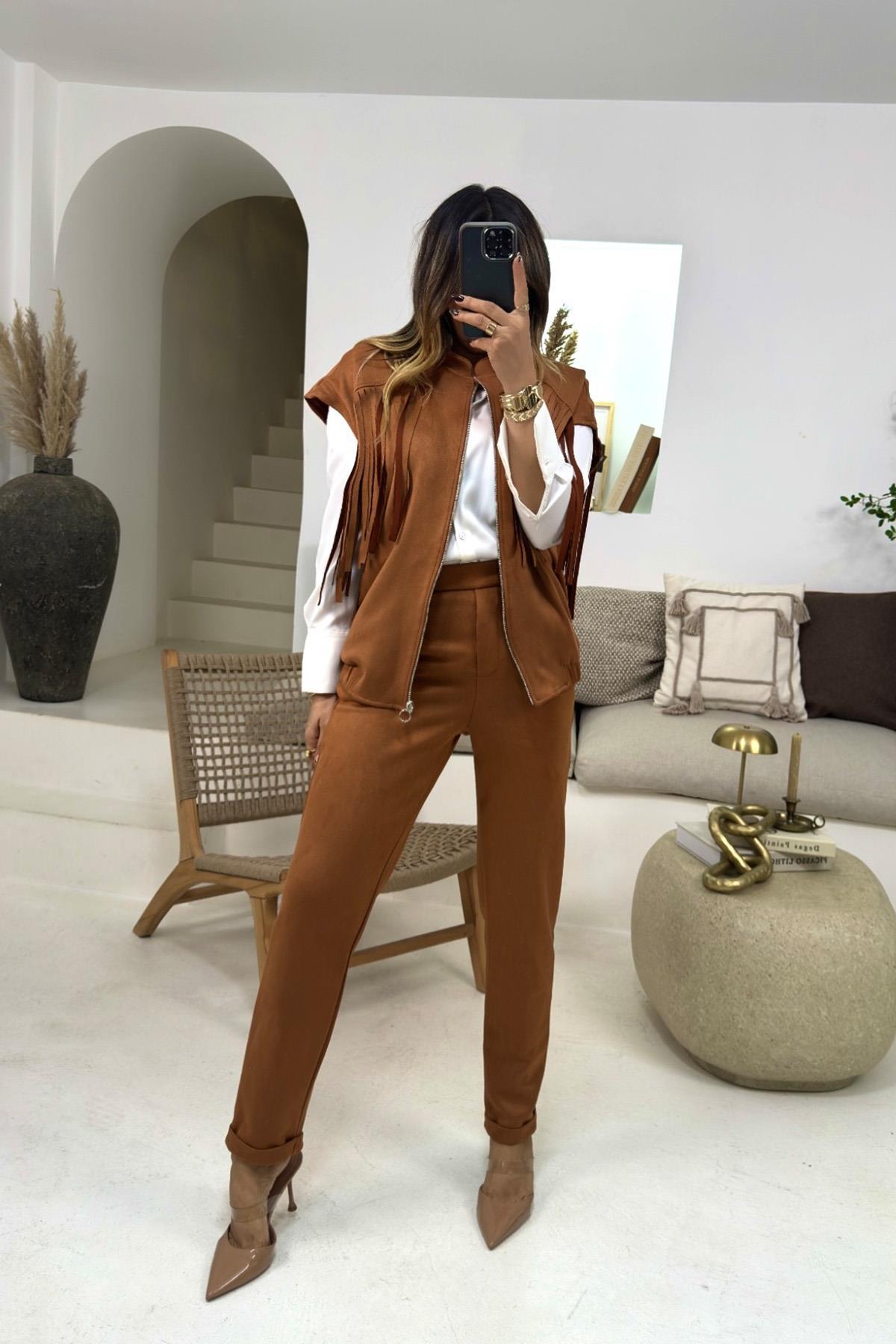 Güderi Slim Fit Pantolon Taba