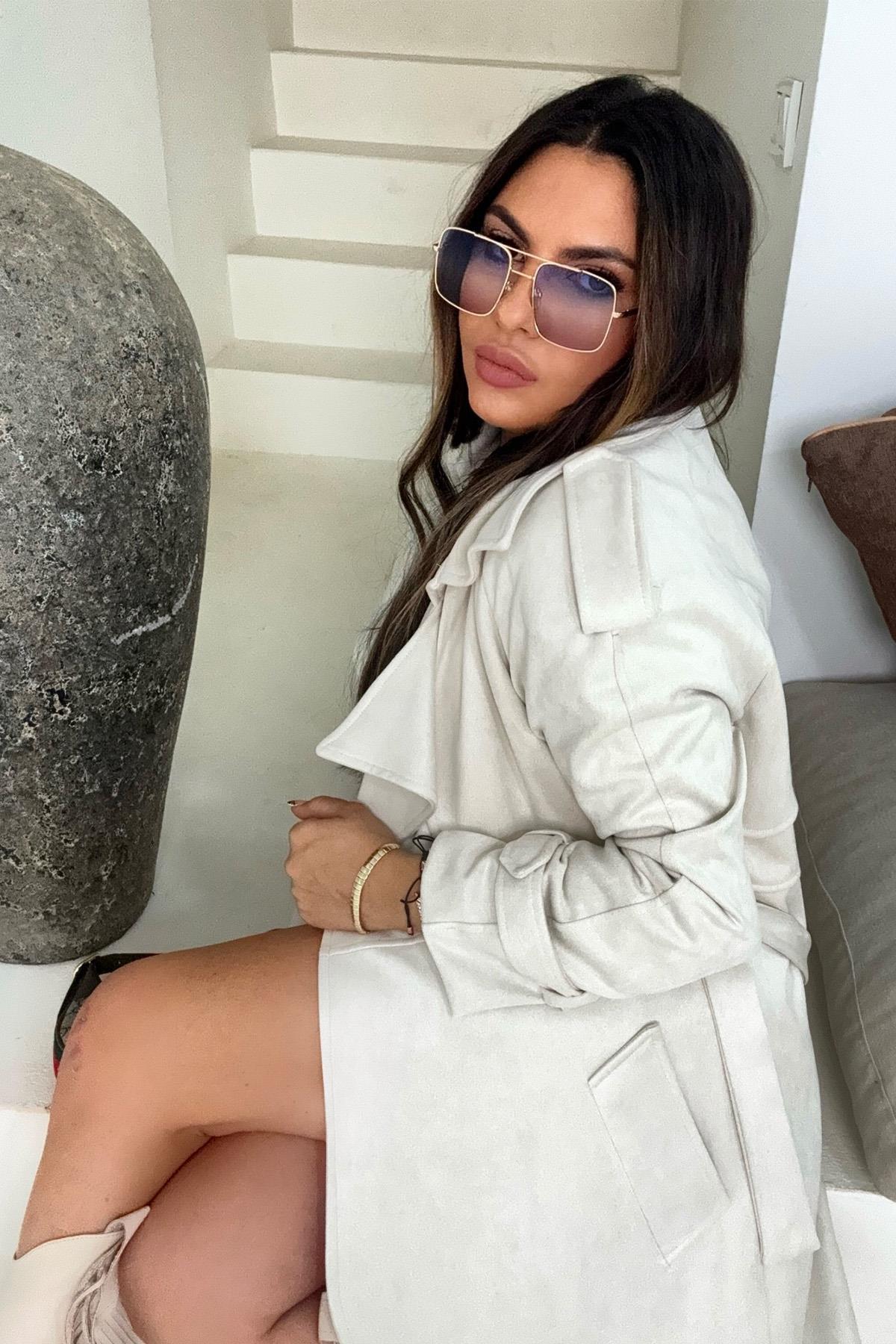 Güderi Trenchcoat Model Kaban Taş
