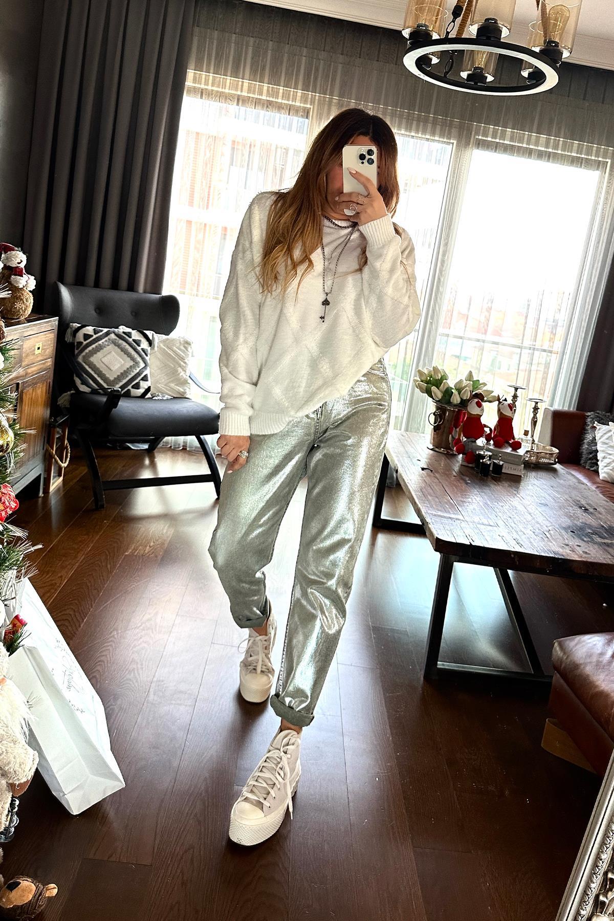 Gümüş Varaklı Jean Mint