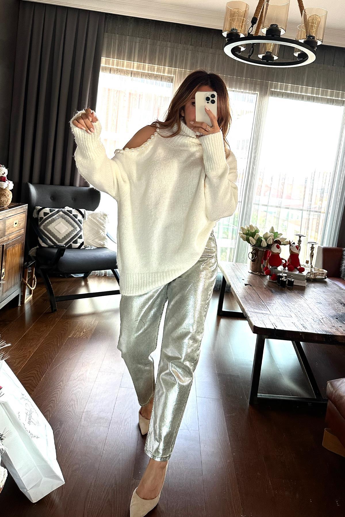 Gümüş Varaklı Jean Mint