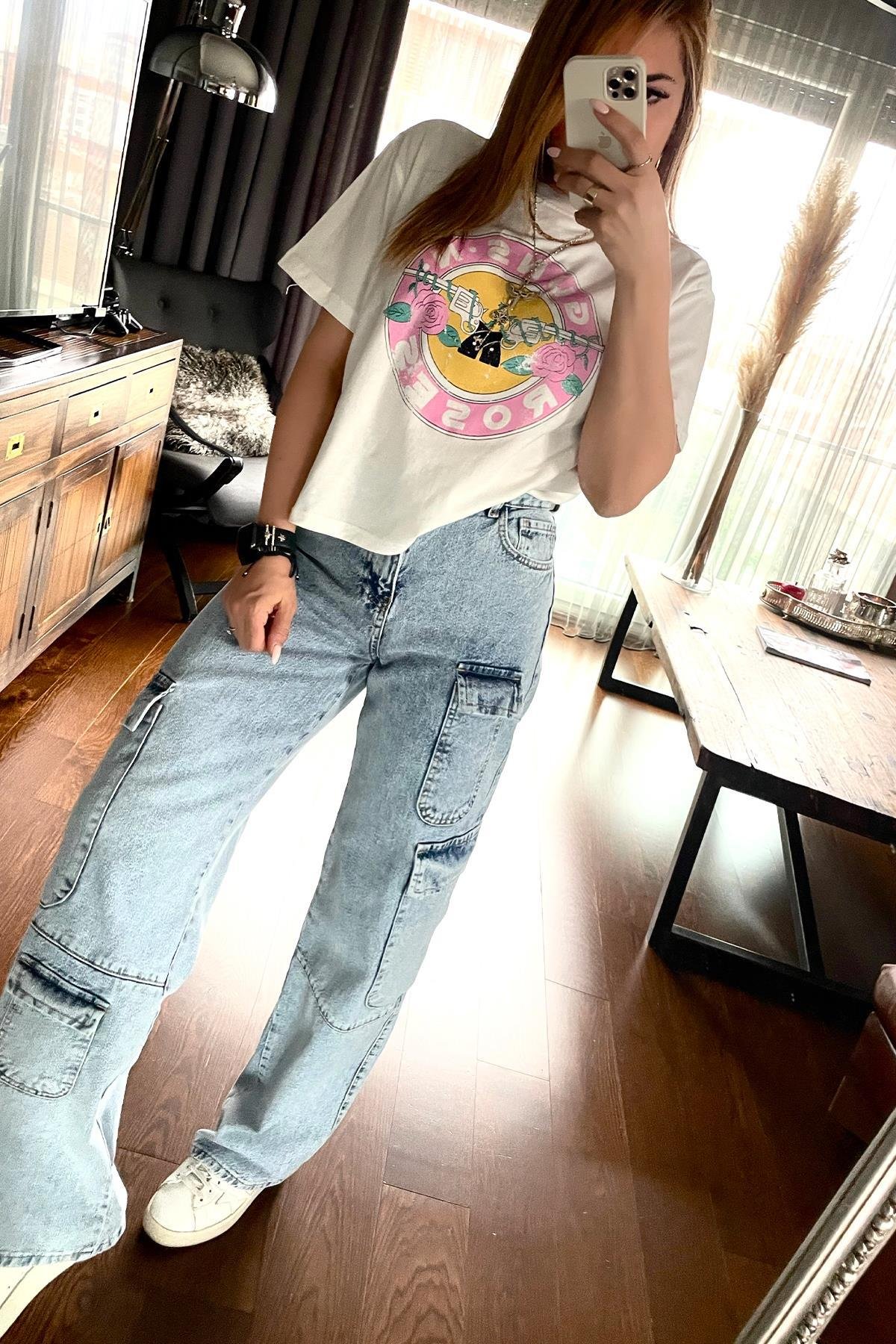 Guns Roses Baskılı Tshirt Ekru