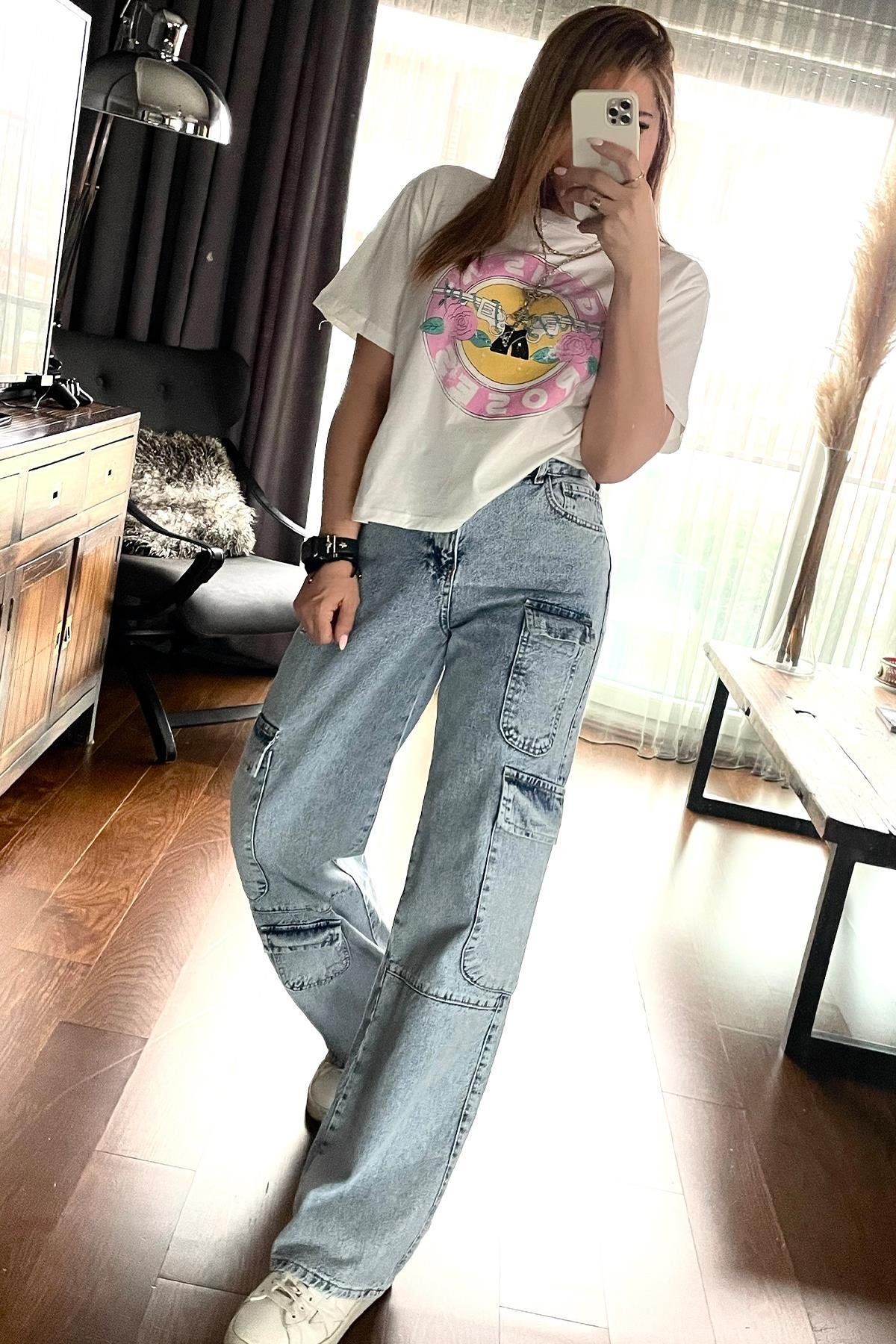 Guns Roses Baskılı Tshirt Ekru