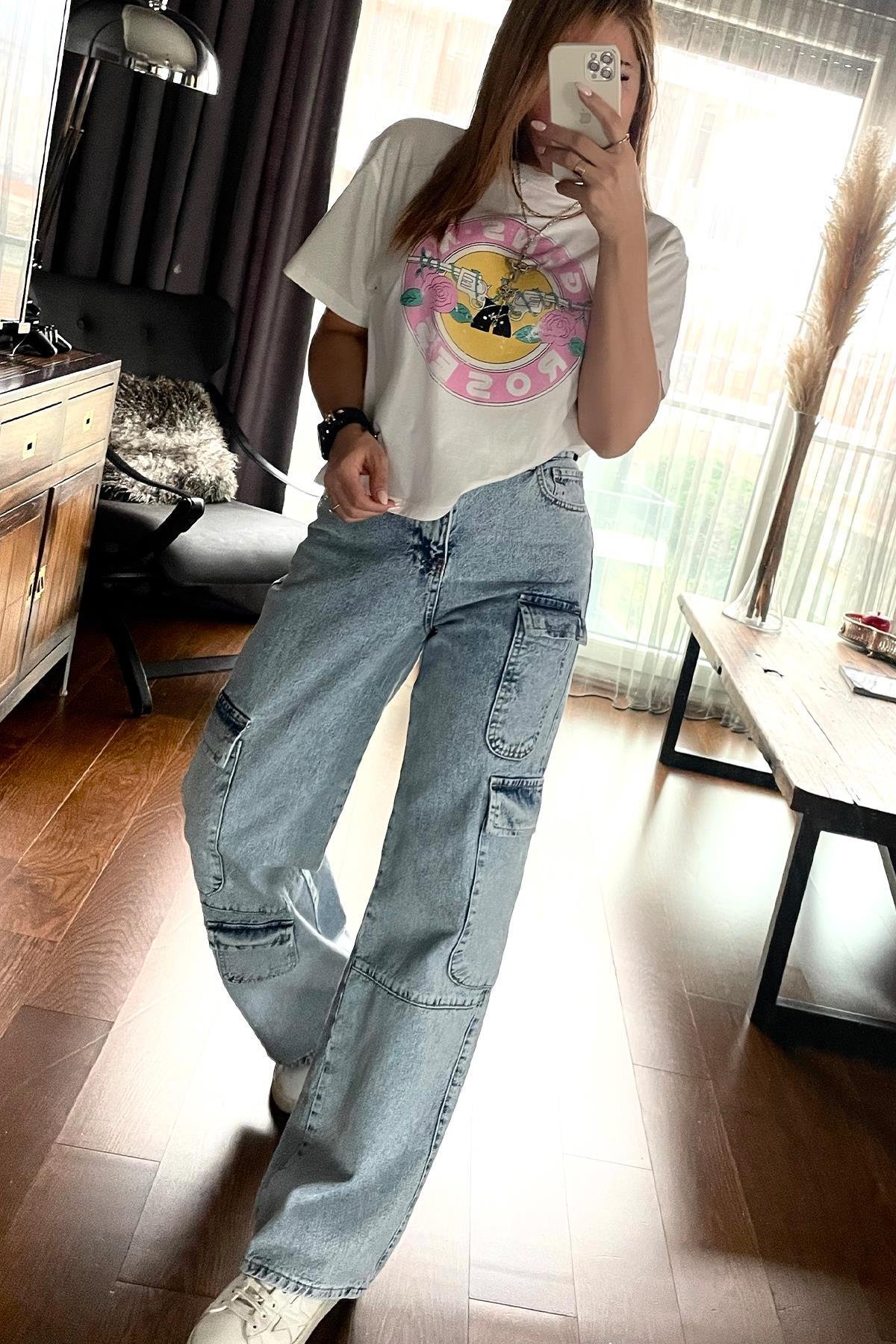 Guns Roses Baskılı Tshirt Ekru