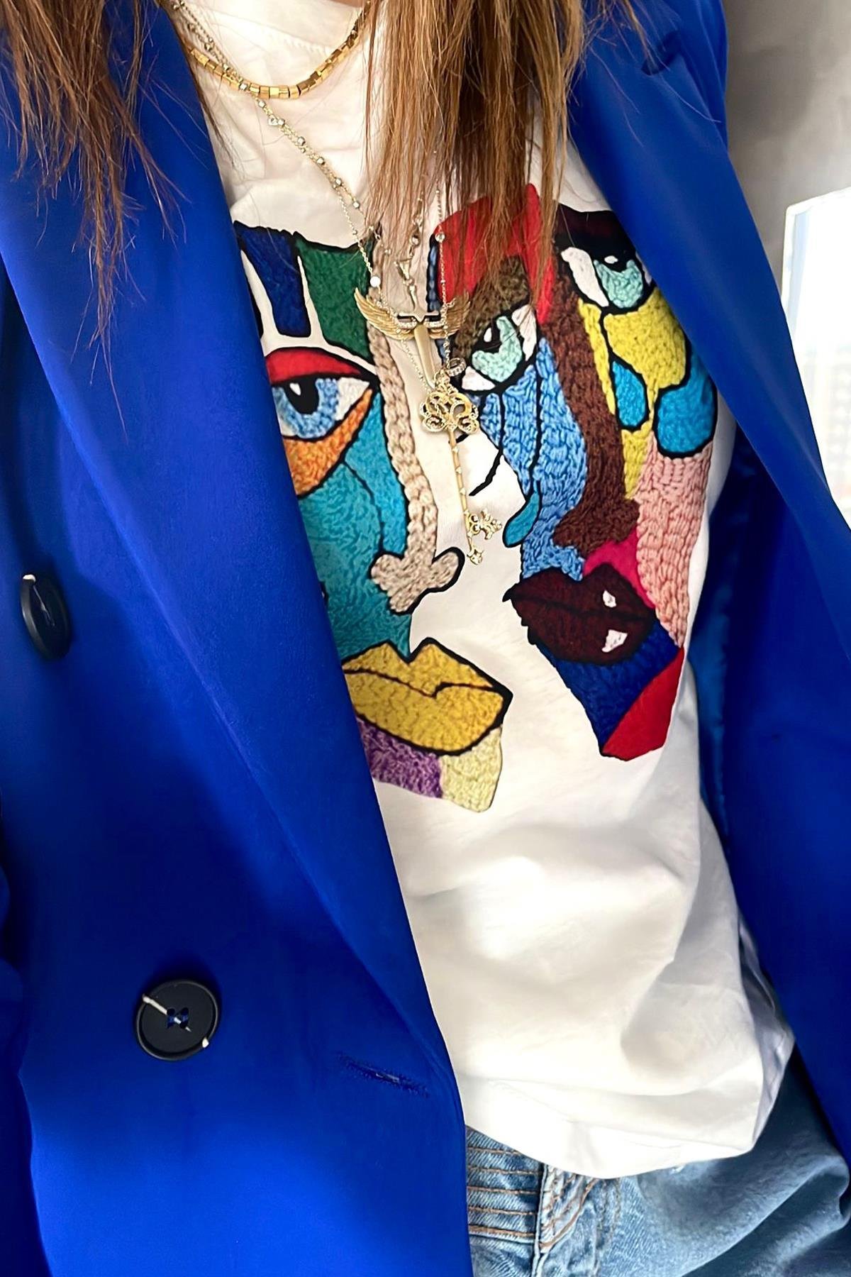 İki Yüz Baskılı Tshirt Ekru