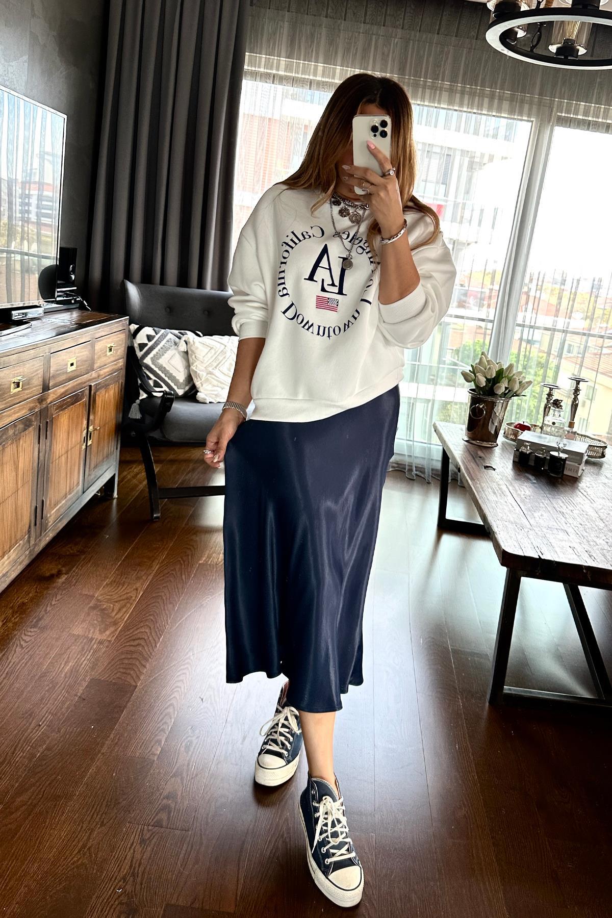 İşleme Detaylı L.A. Sweat Ekru