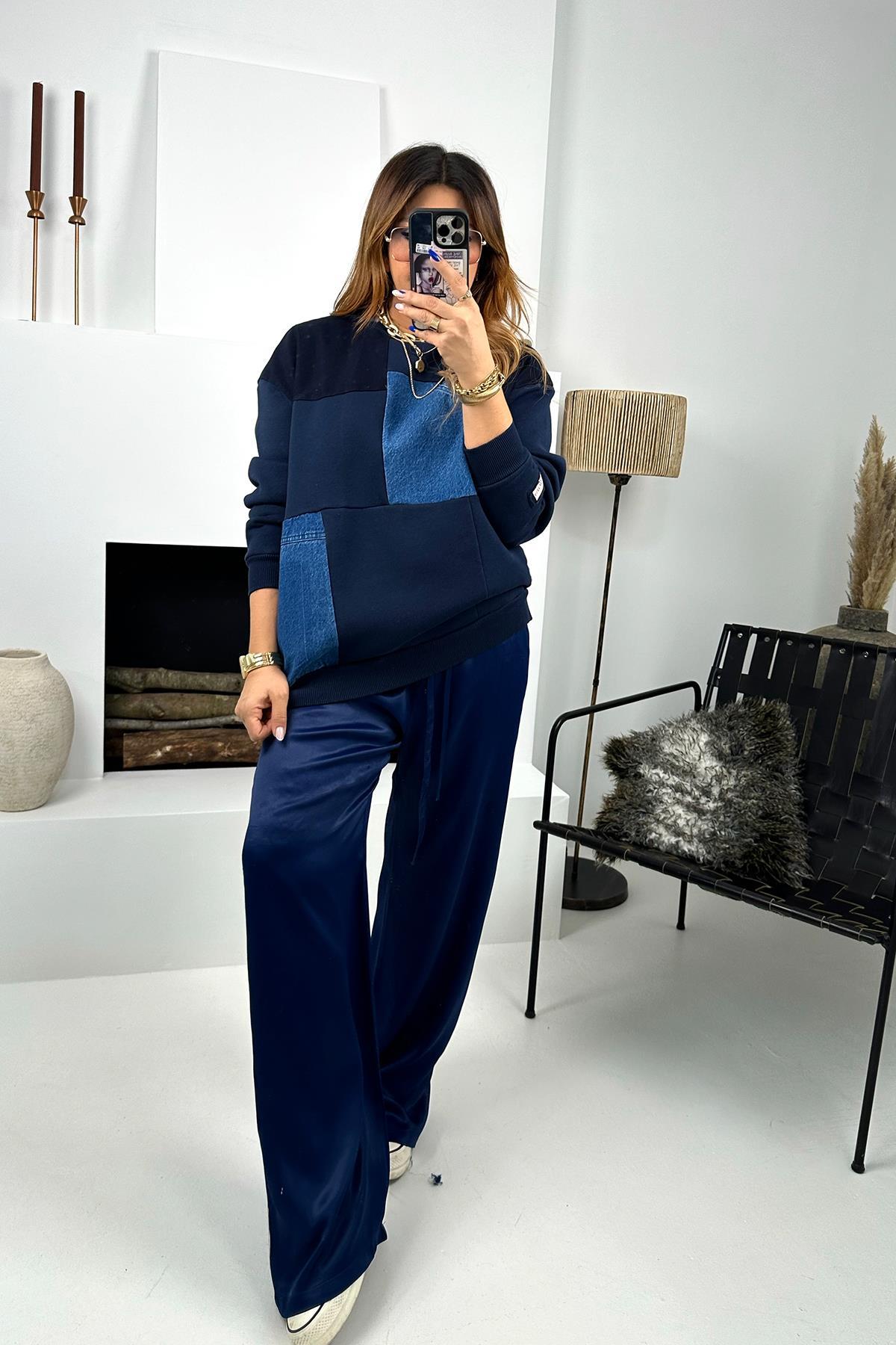 Jean Garnili Sweat Lacivert
