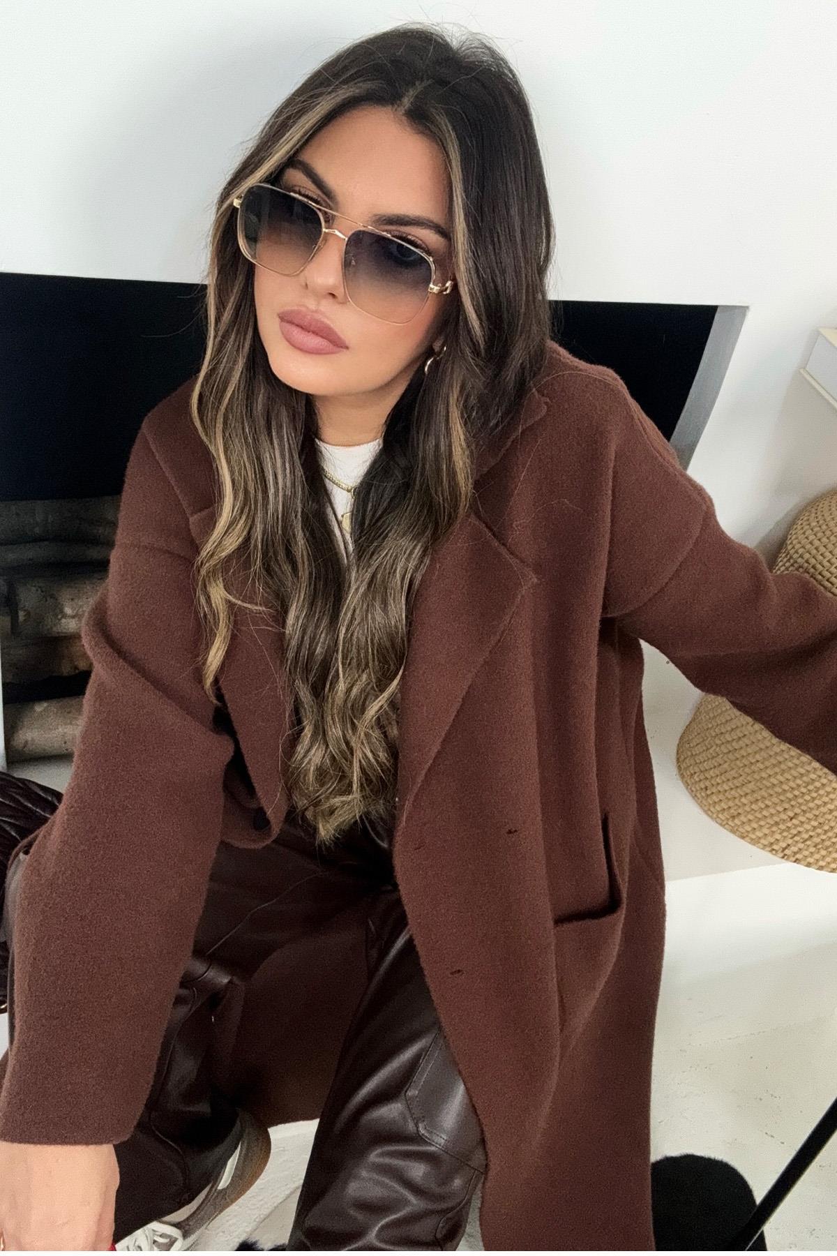 Kaban Model Sakallı Triko Hırka Acı Kahve