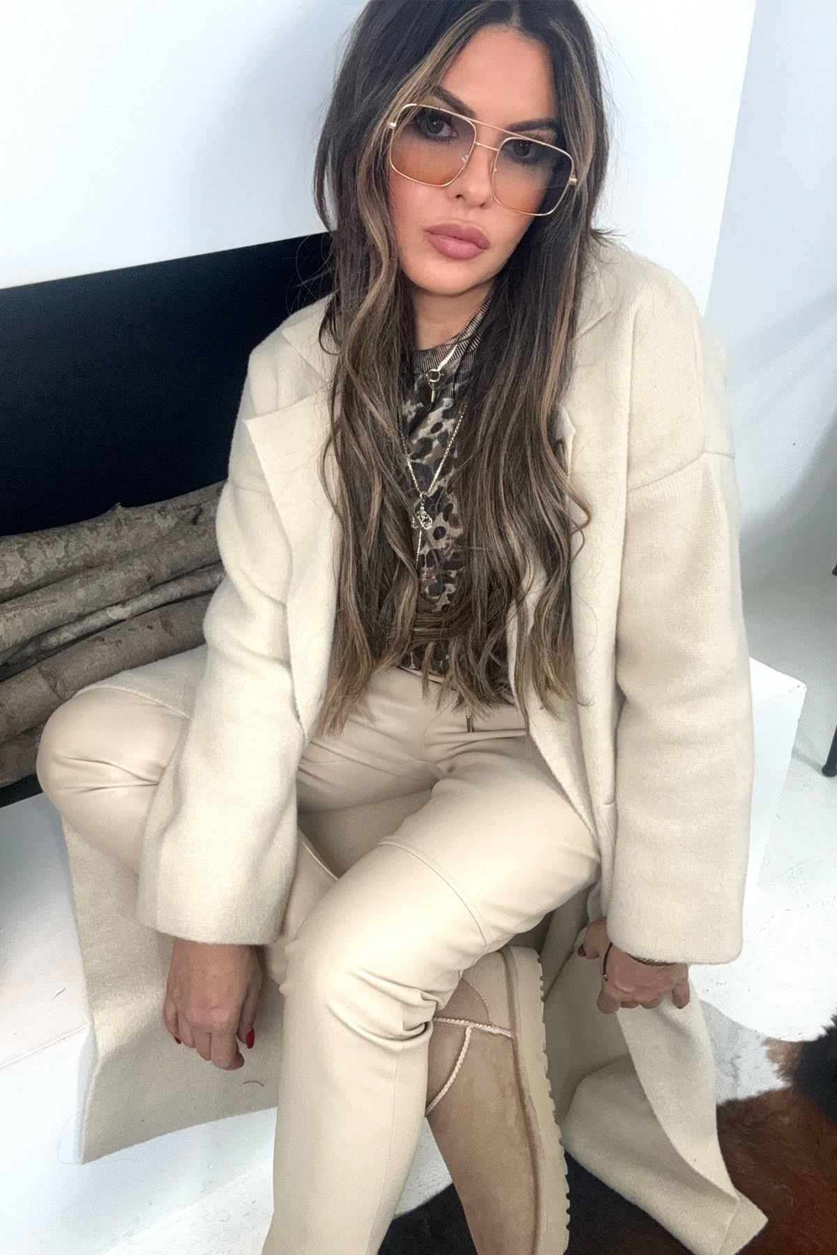Kaban Model Sakallı Triko Hırka Taş
