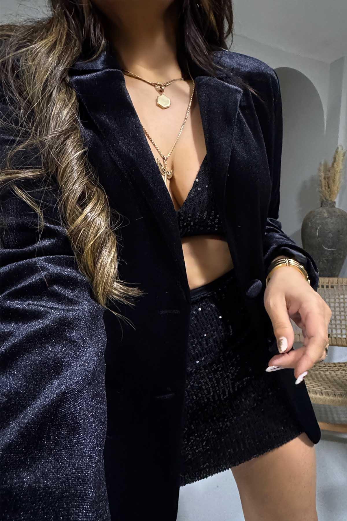 Kadife Blazer Ceket Siyah