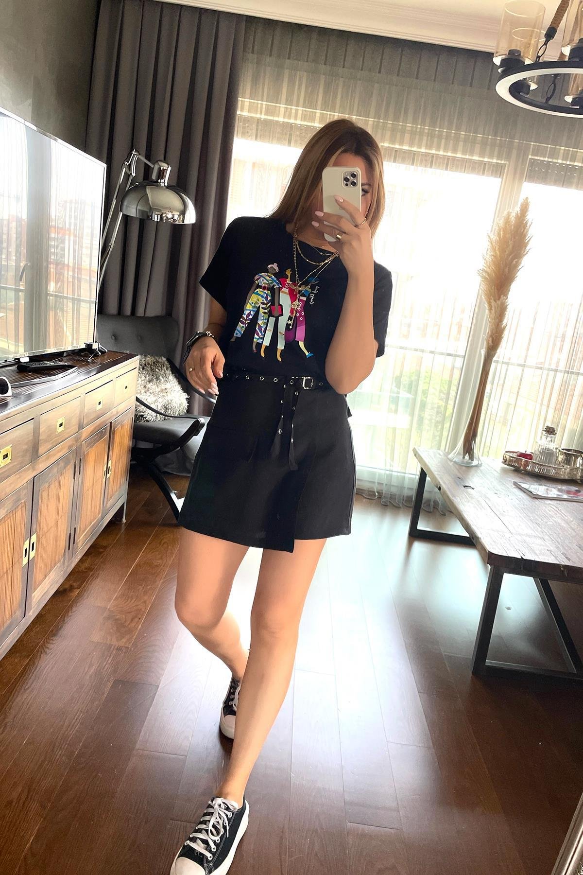 Kadın Baskılı Tshirt Siyah