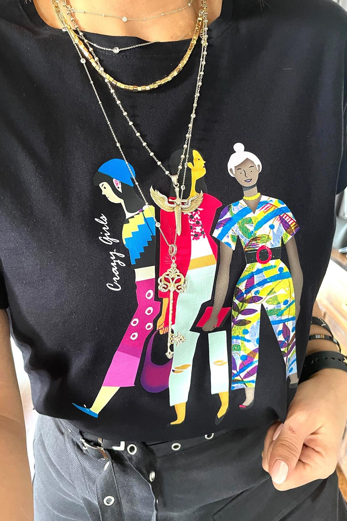Kadın Baskılı Tshirt Siyah
