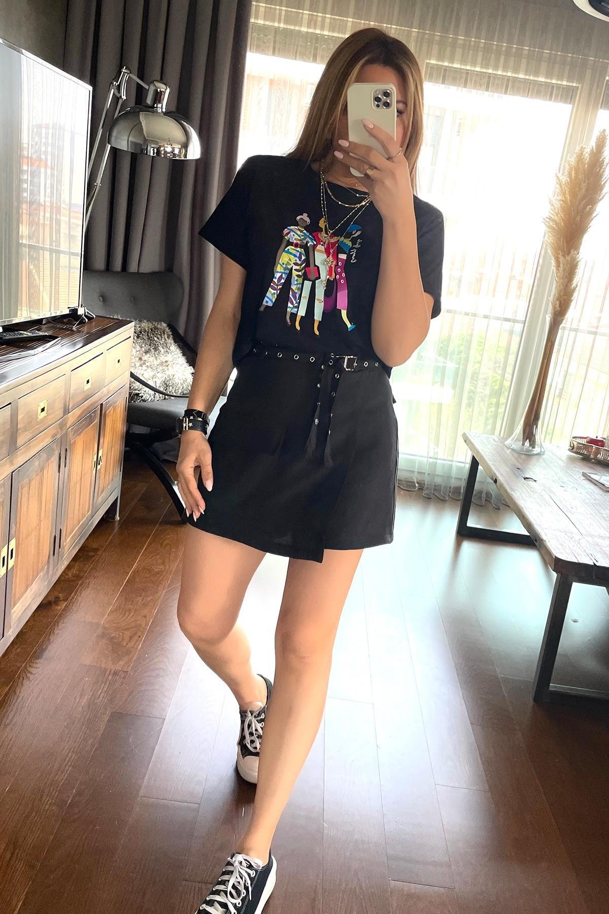 Kadın Baskılı Tshirt Siyah