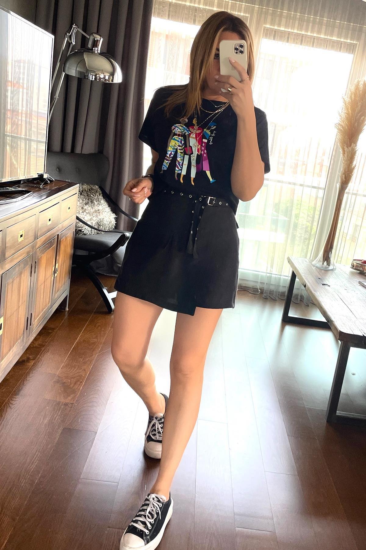 Kadın Baskılı Tshirt Siyah