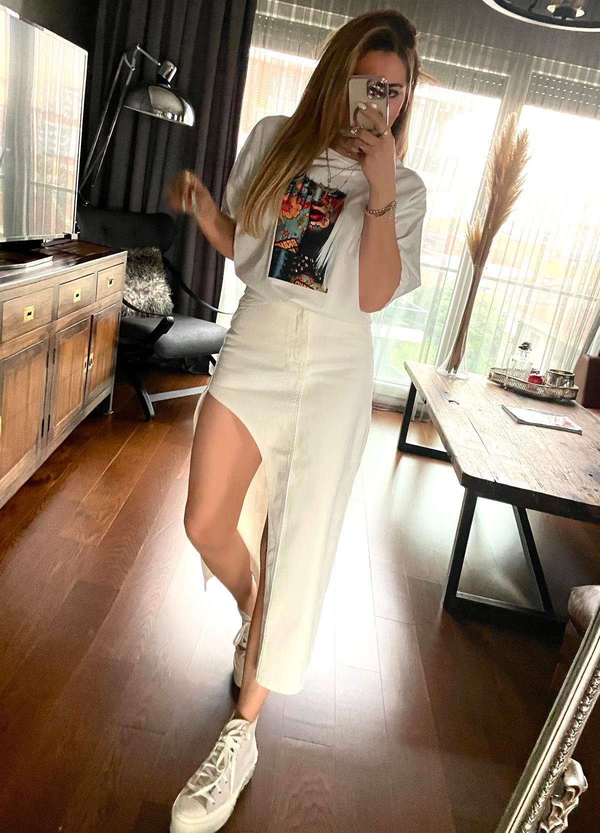 Kadın Resimli Tshirt Ekru