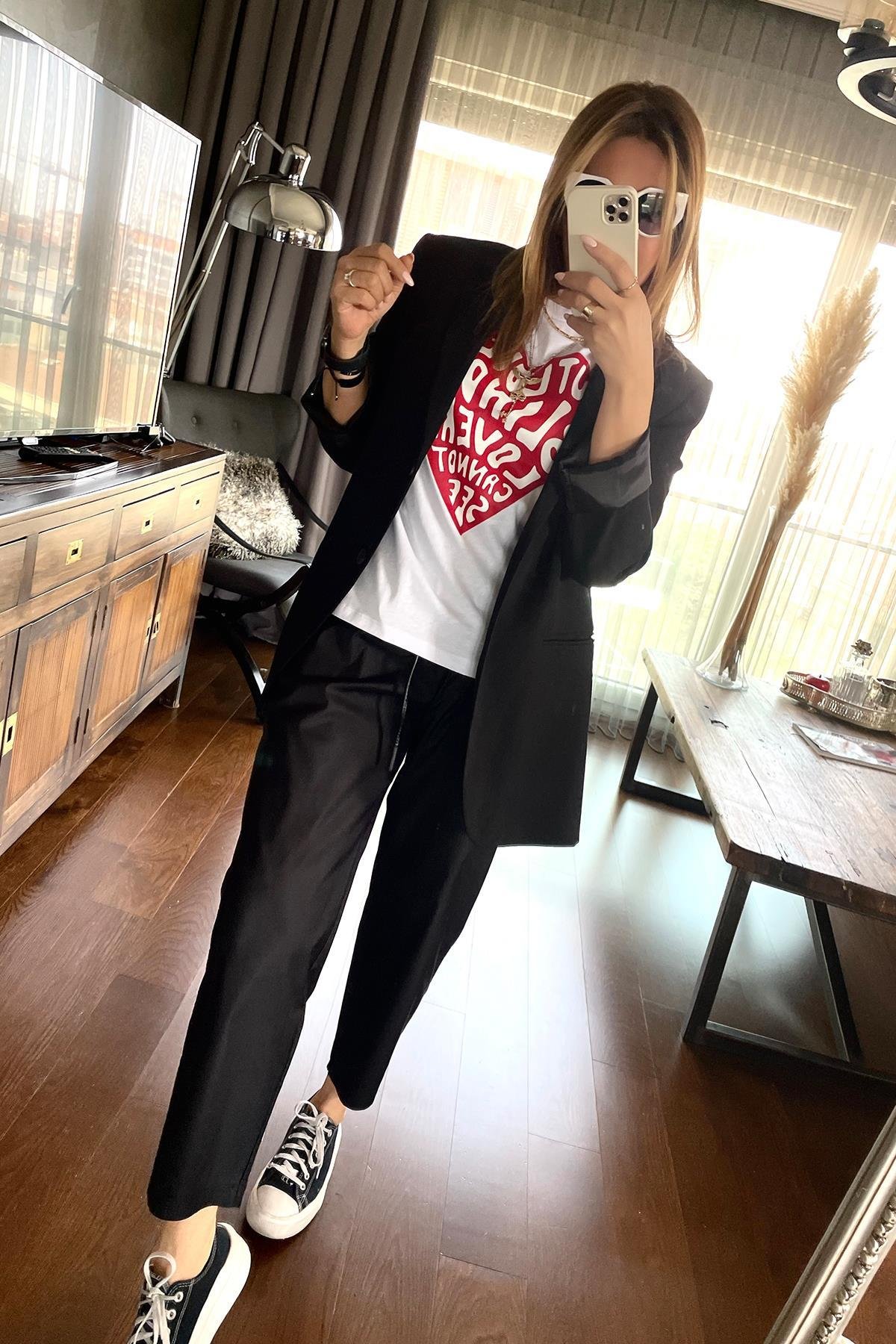 Kalp Baskılı Tshirt Beyaz