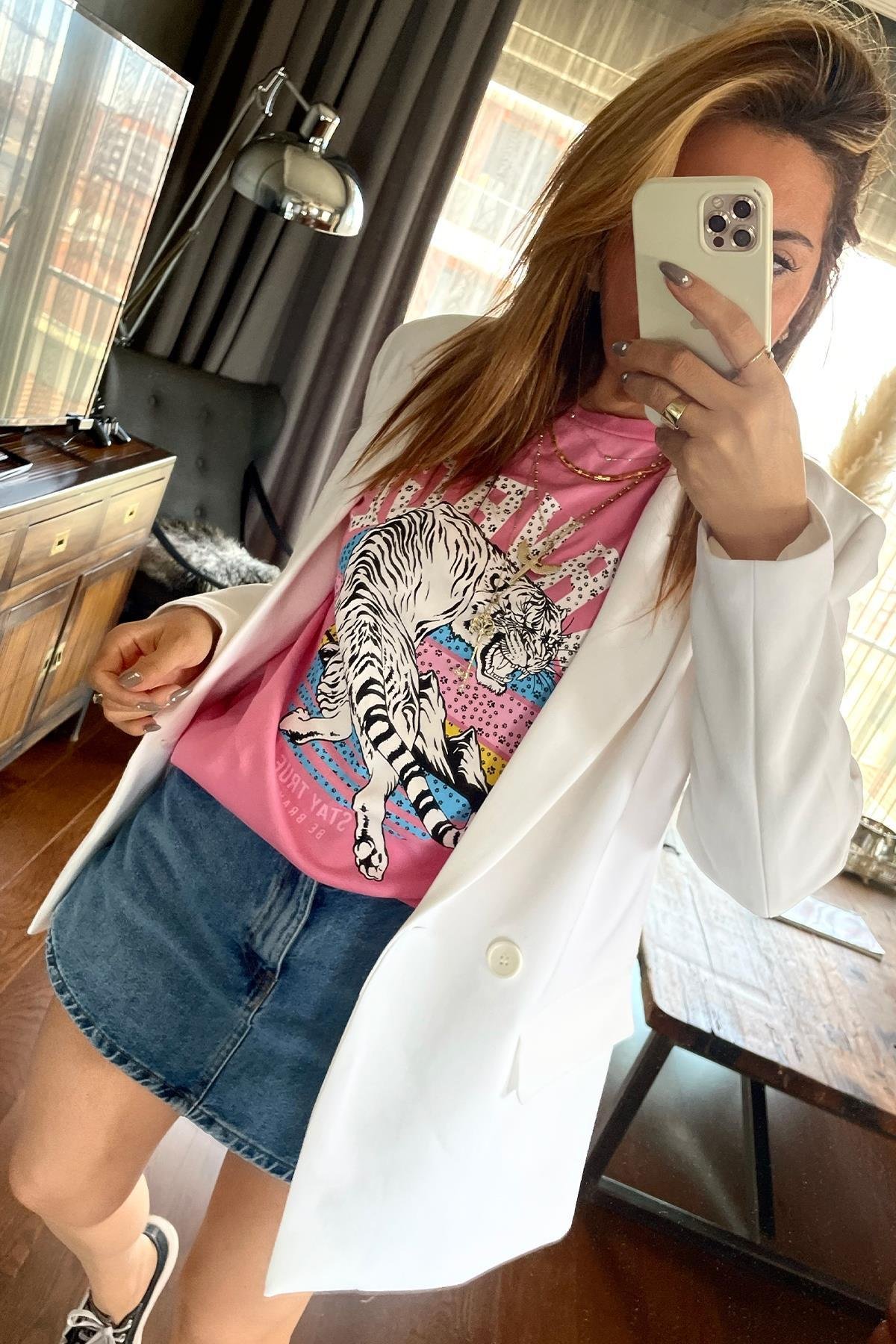 Kaplan Baskılı Tshirt Pembe