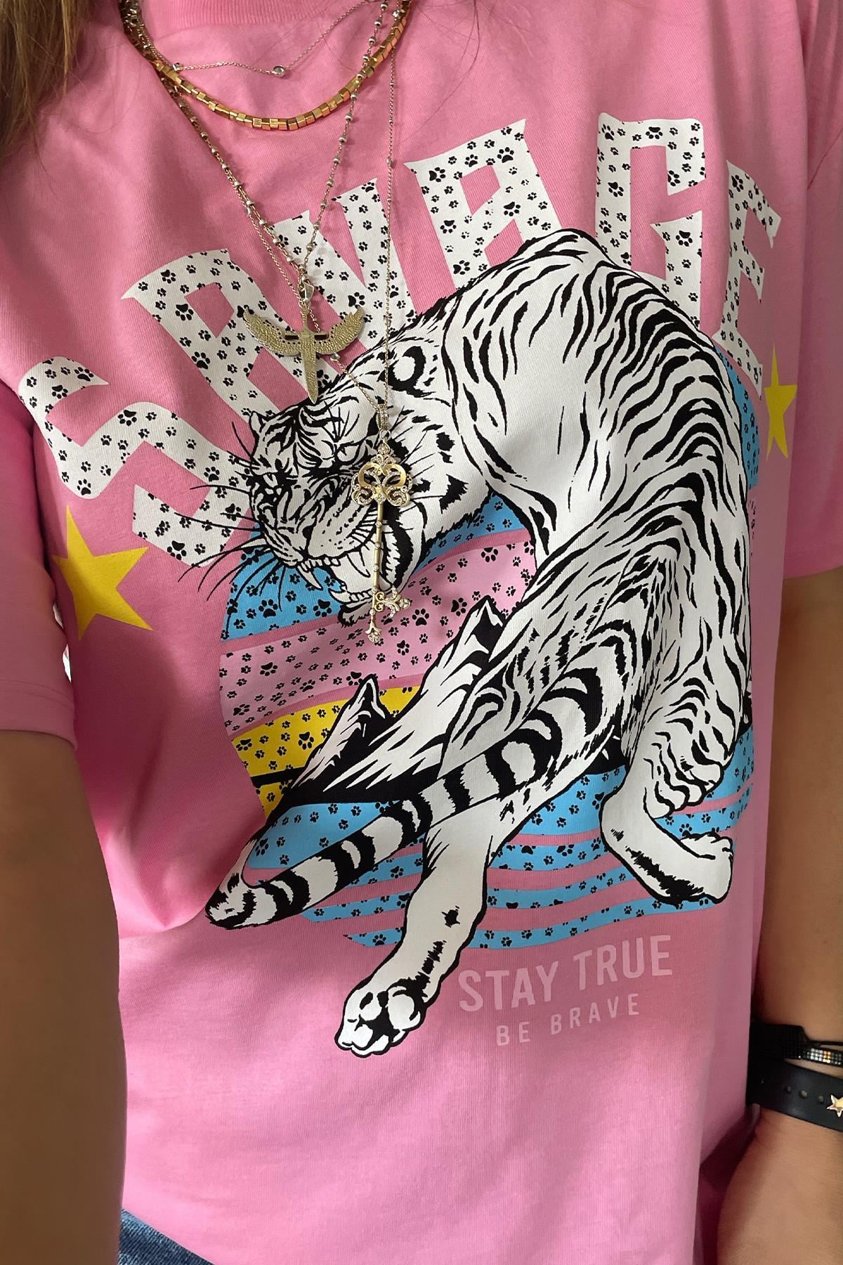 Kaplan Baskılı Tshirt Pembe