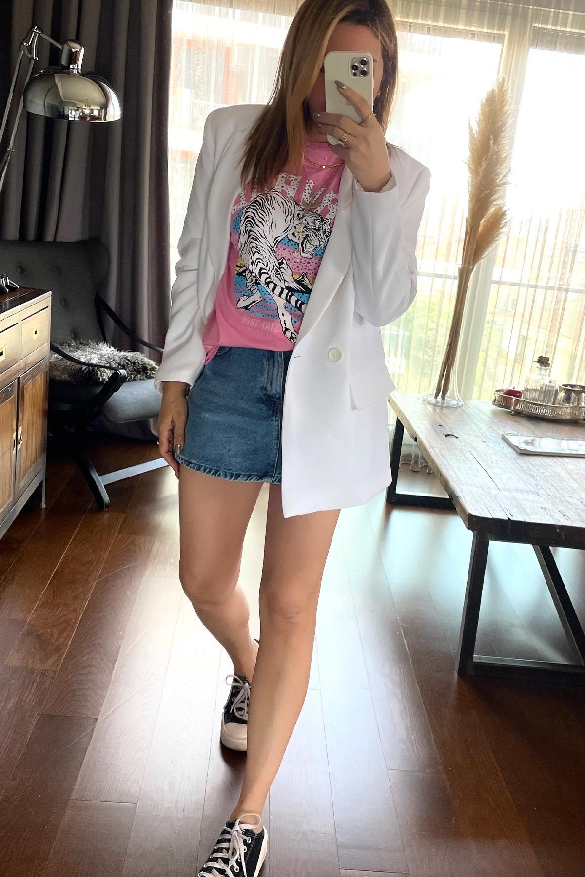 Kaplan Baskılı Tshirt Pembe