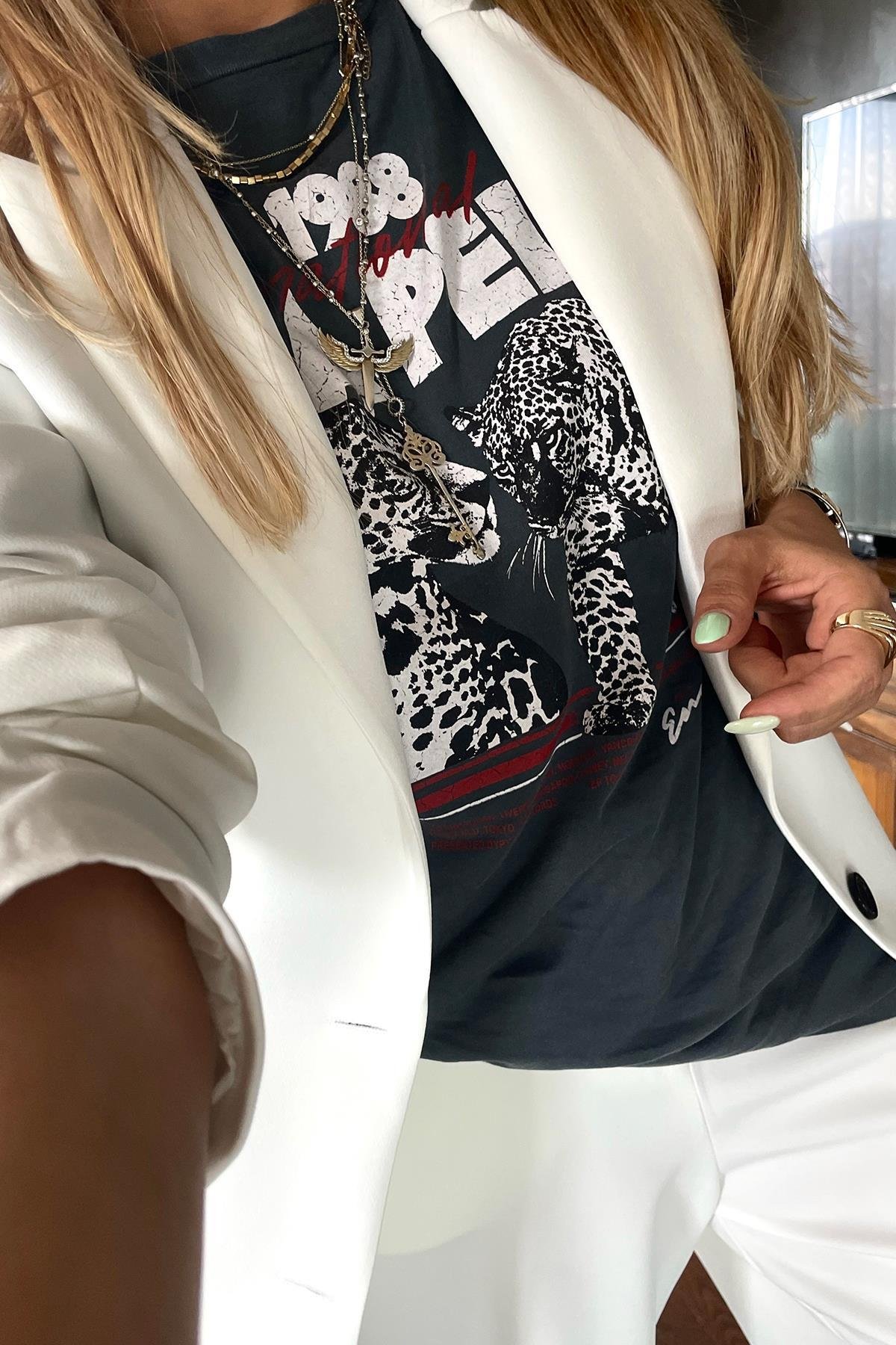 Kaplan Baskılı Yazılı Tshirt Füme
