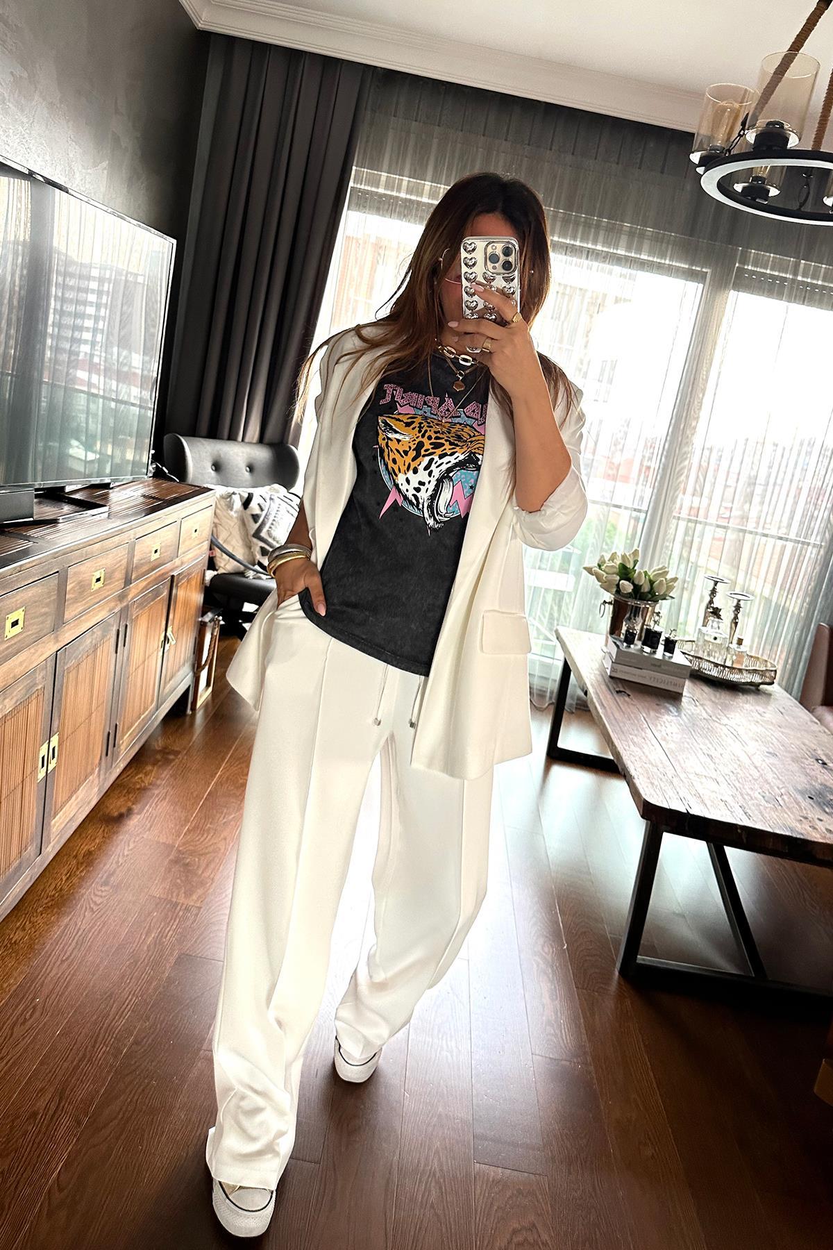 Kaplanlı Kısa Kol Tshirt Gri