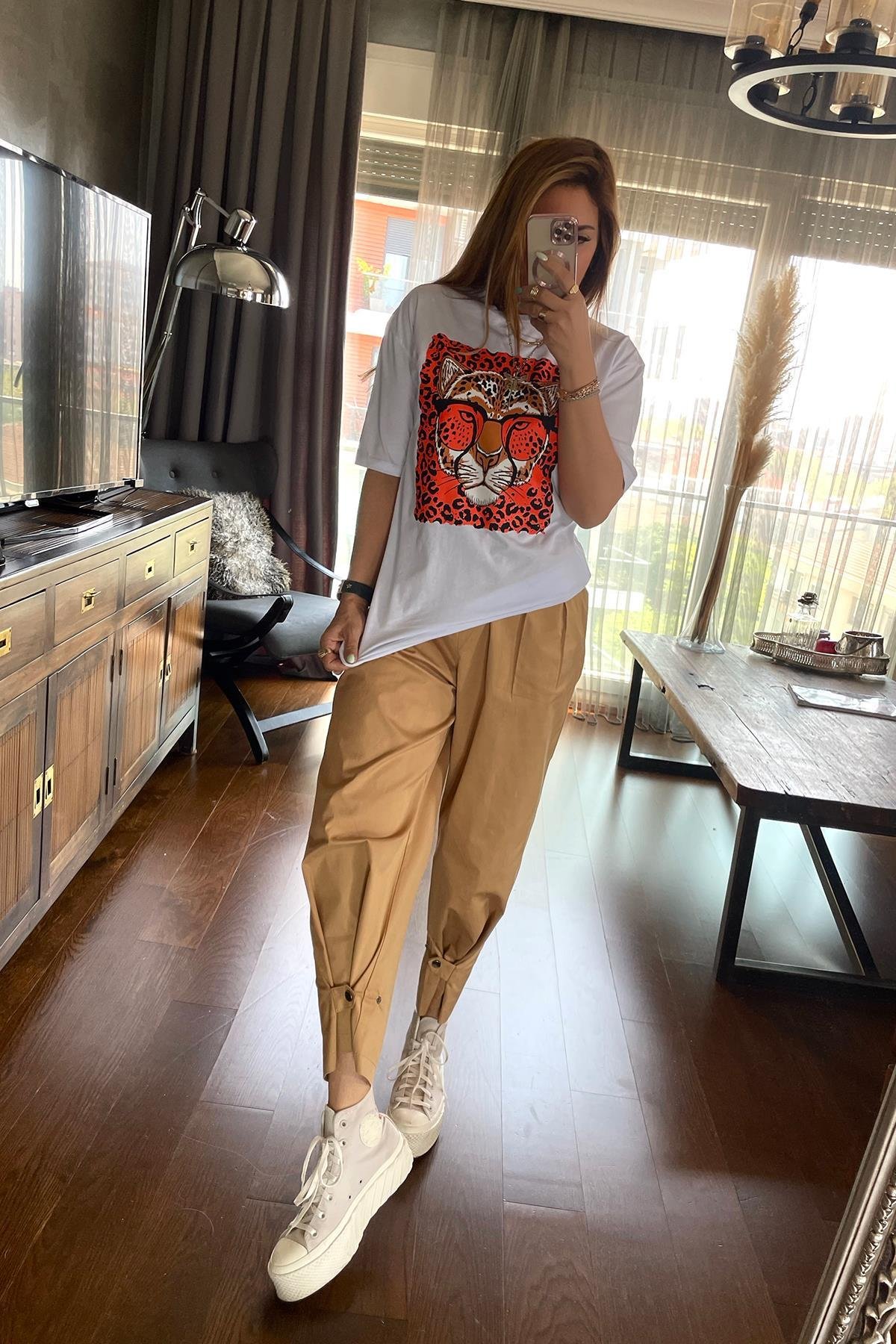 Kaplanlı Tshirt Beyaz
