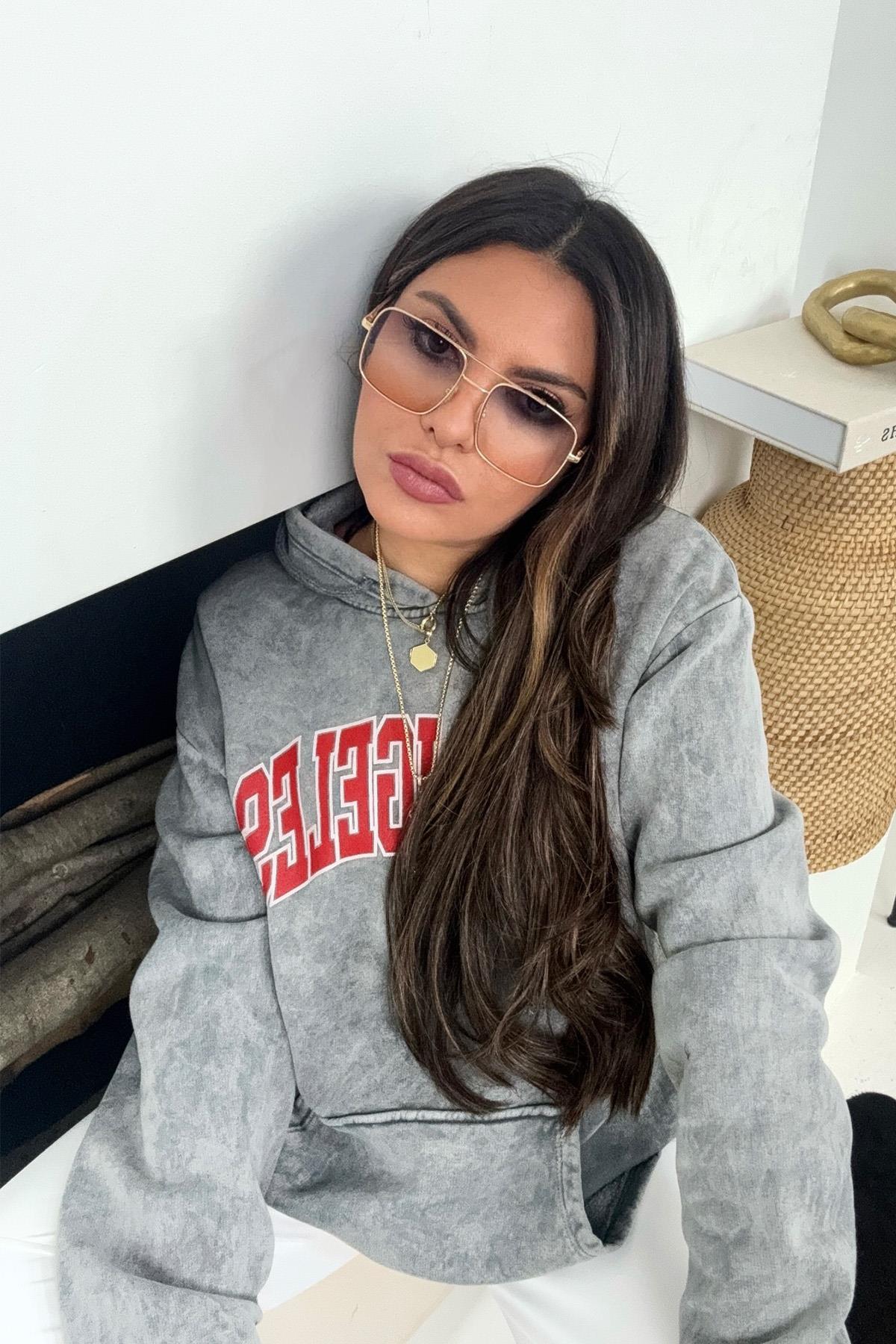 Kapüşonlu Los Angeles Sweatshirt Gri