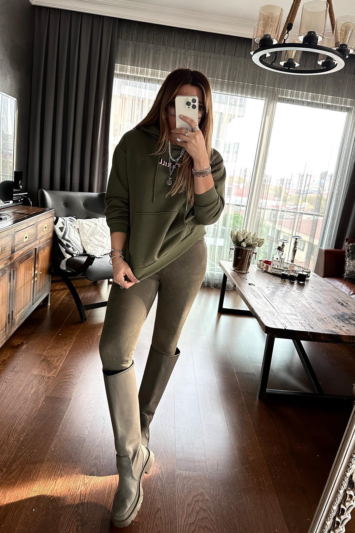 Kapüşonlu Thrill Sweatshirt Haki