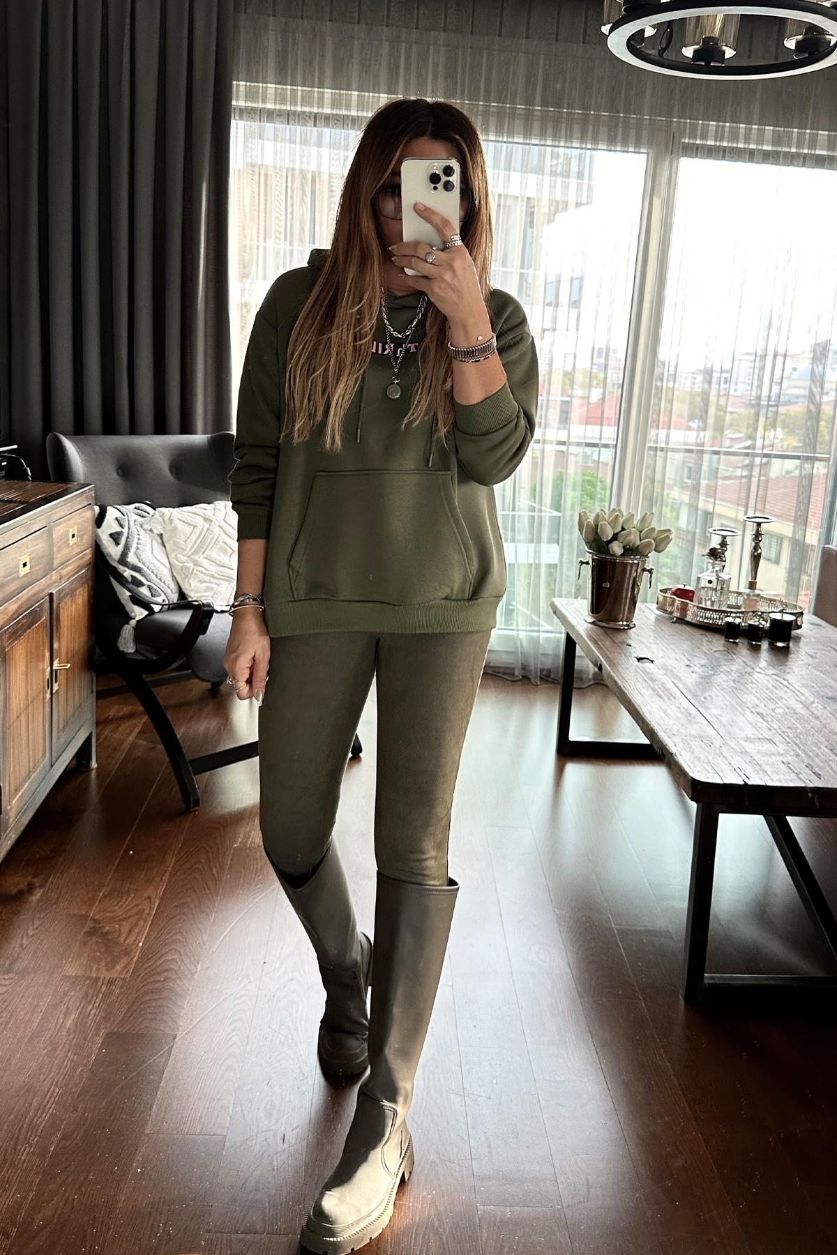 Kapüşonlu Thrill Sweatshirt Haki